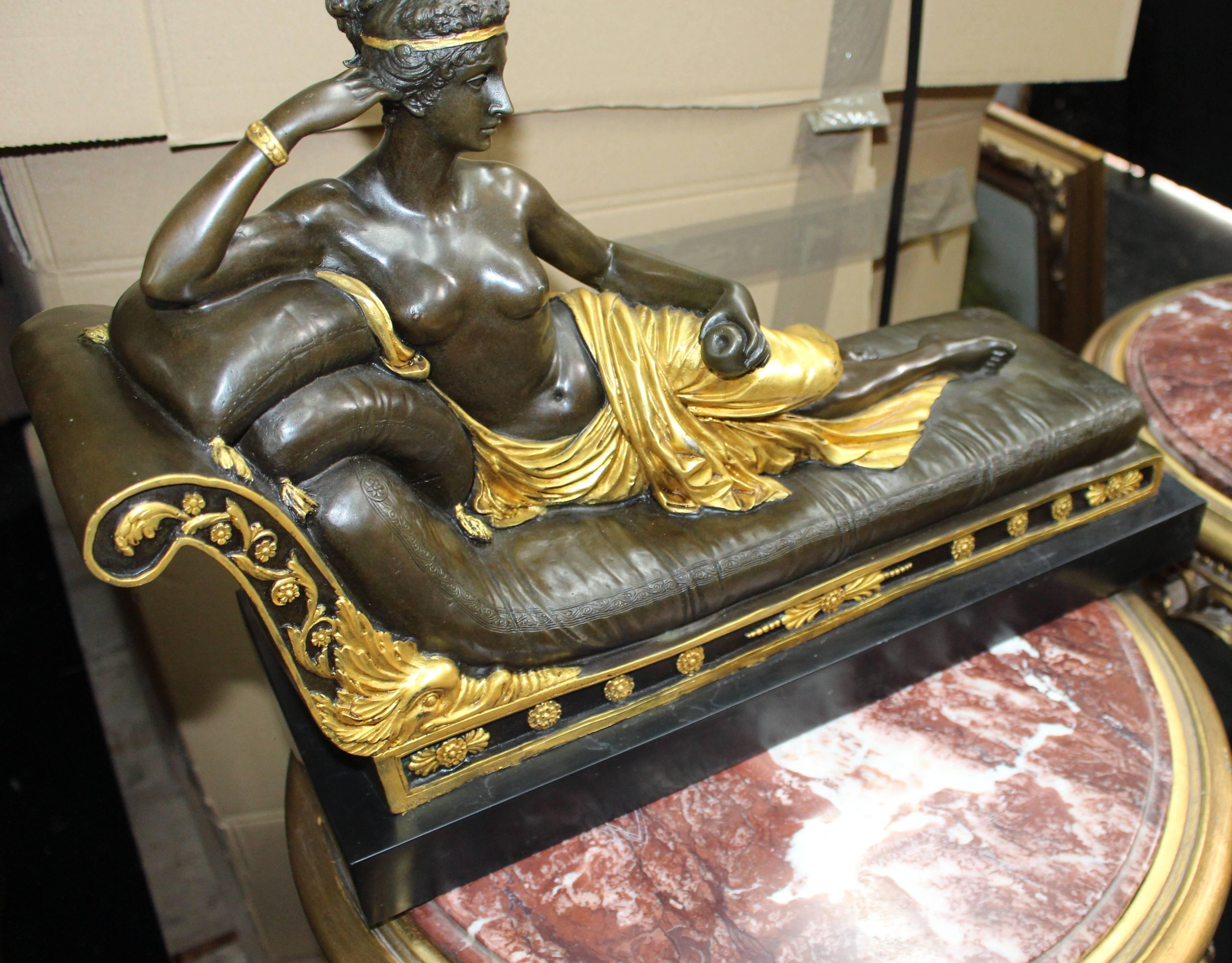 Classical Style Reclining Bronze Figure on Marble Base In Excellent Condition In Worcester, Worcestershire