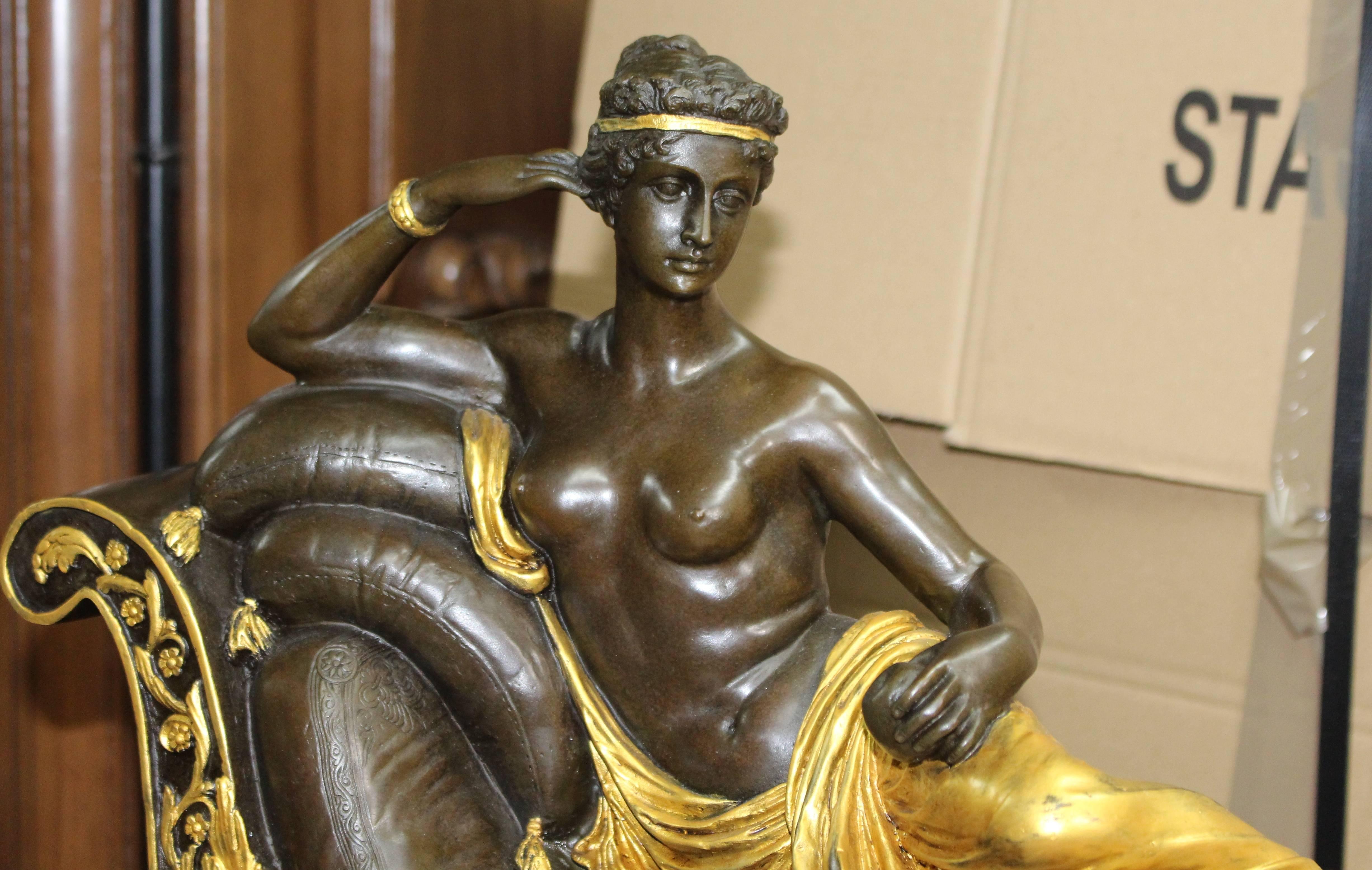20th Century Classical Style Reclining Bronze Figure on Marble Base
