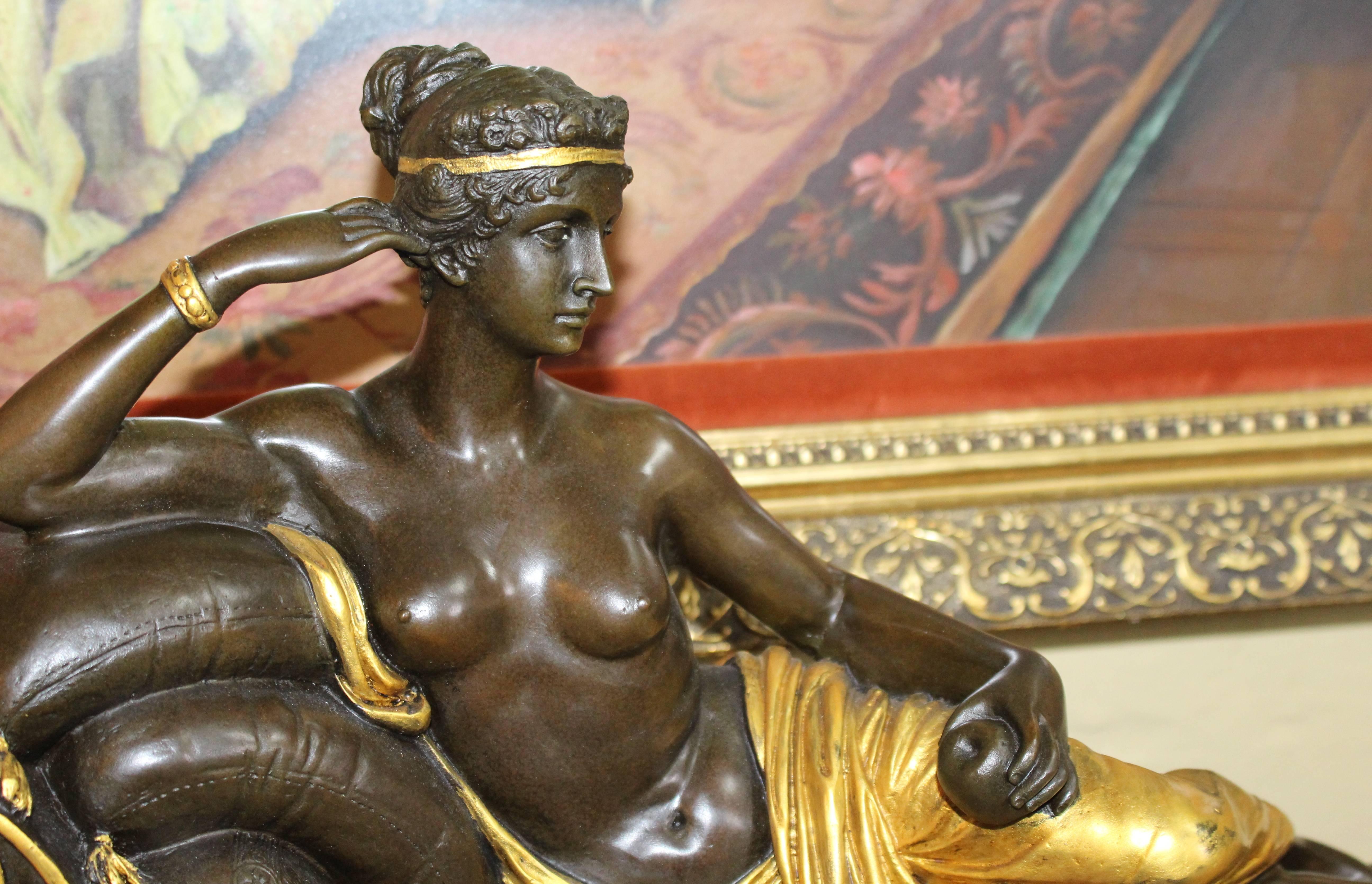 Classical Style Reclining Bronze Figure on Marble Base 1
