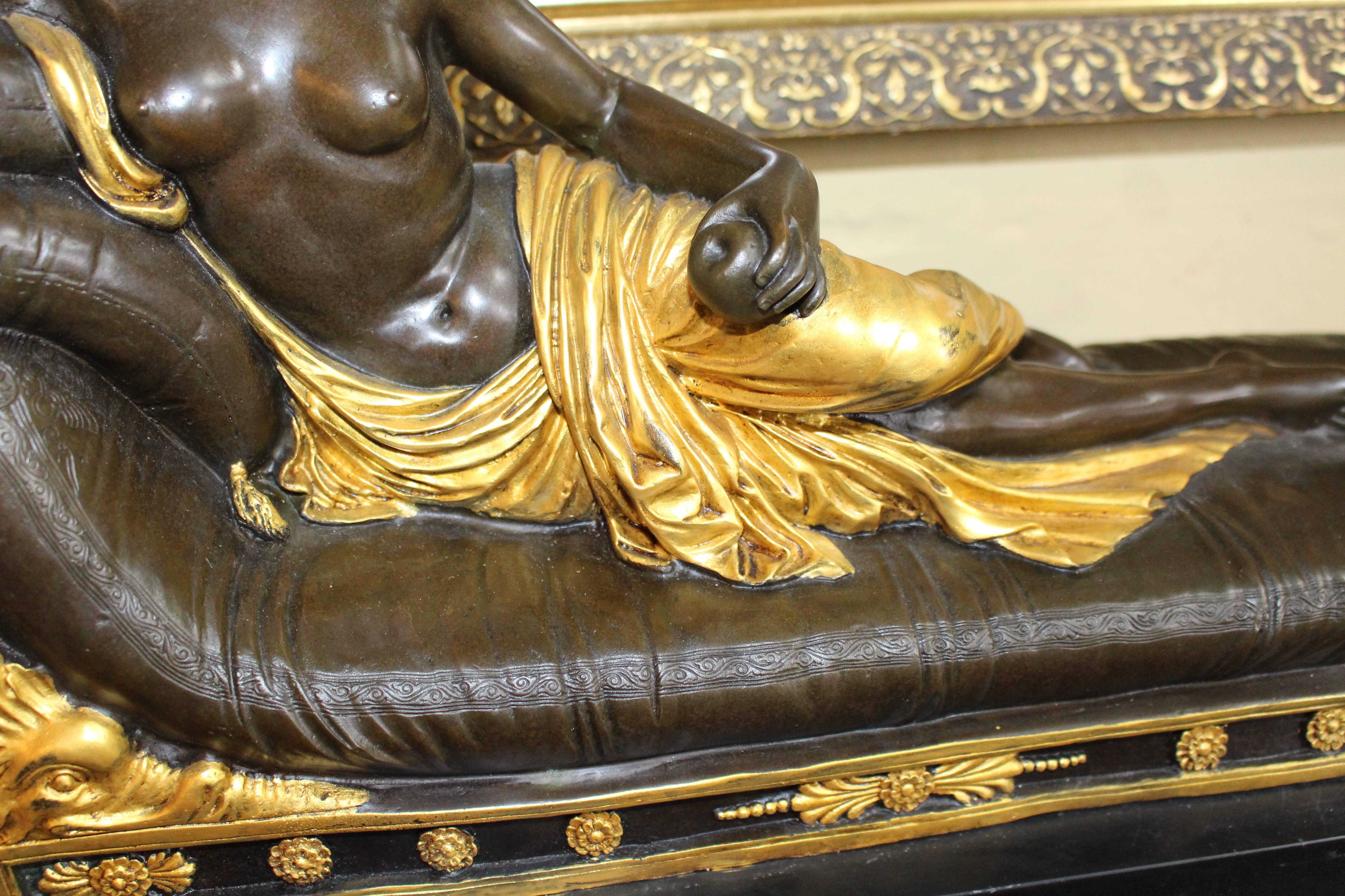 Classical Style Reclining Bronze Figure on Marble Base 3