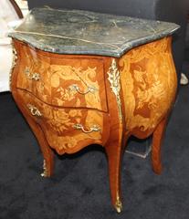 Small French Louis XV Style Marble Topped Inlaid Commode Chest of Drawers