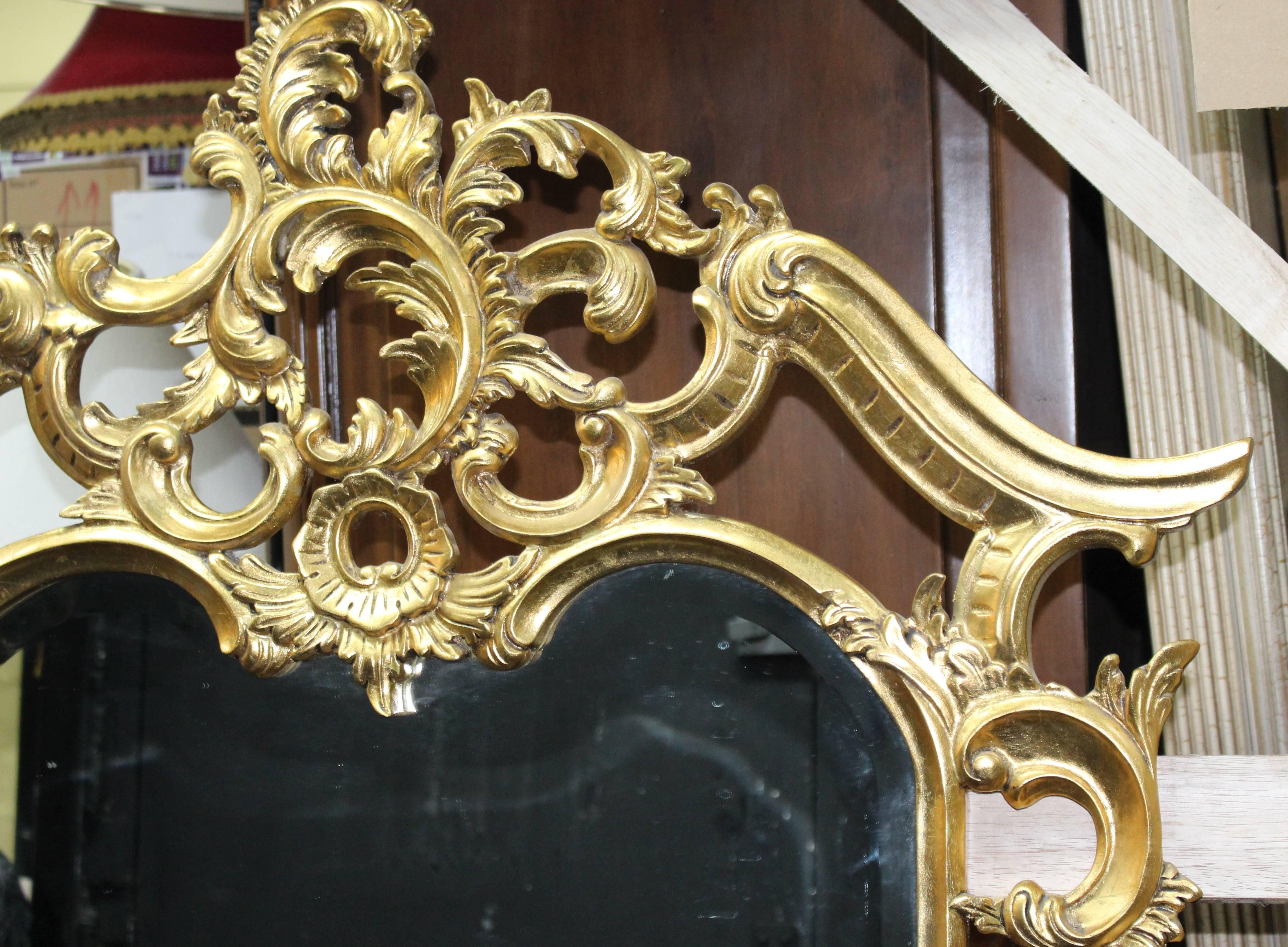 20th Century Large Handsome Carved Wood Gilt Gold Leaf Pier Glass Mirror