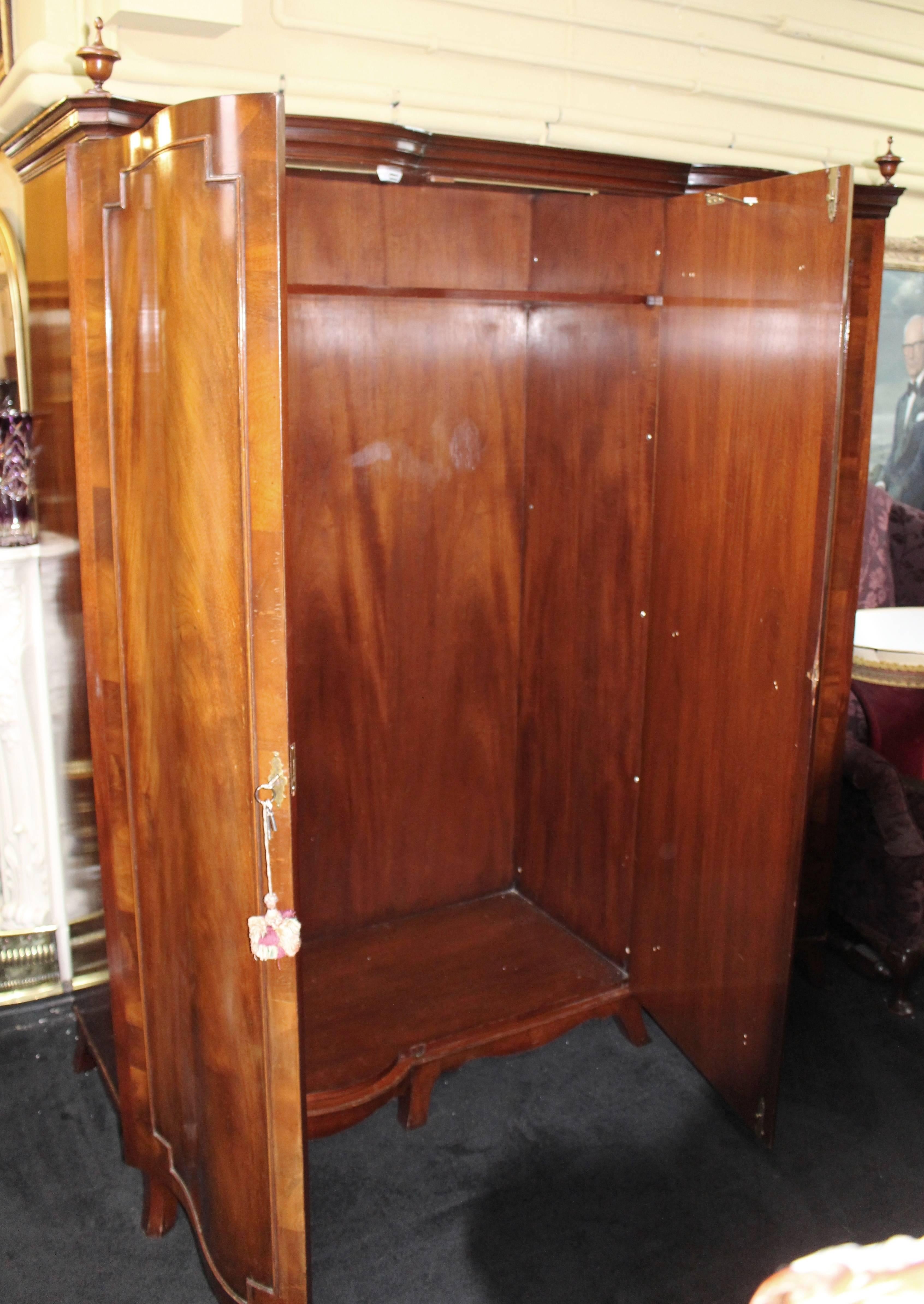 Quality Flame Mahogany Serpentine Fronter Triple Wardrobe Armoire  4