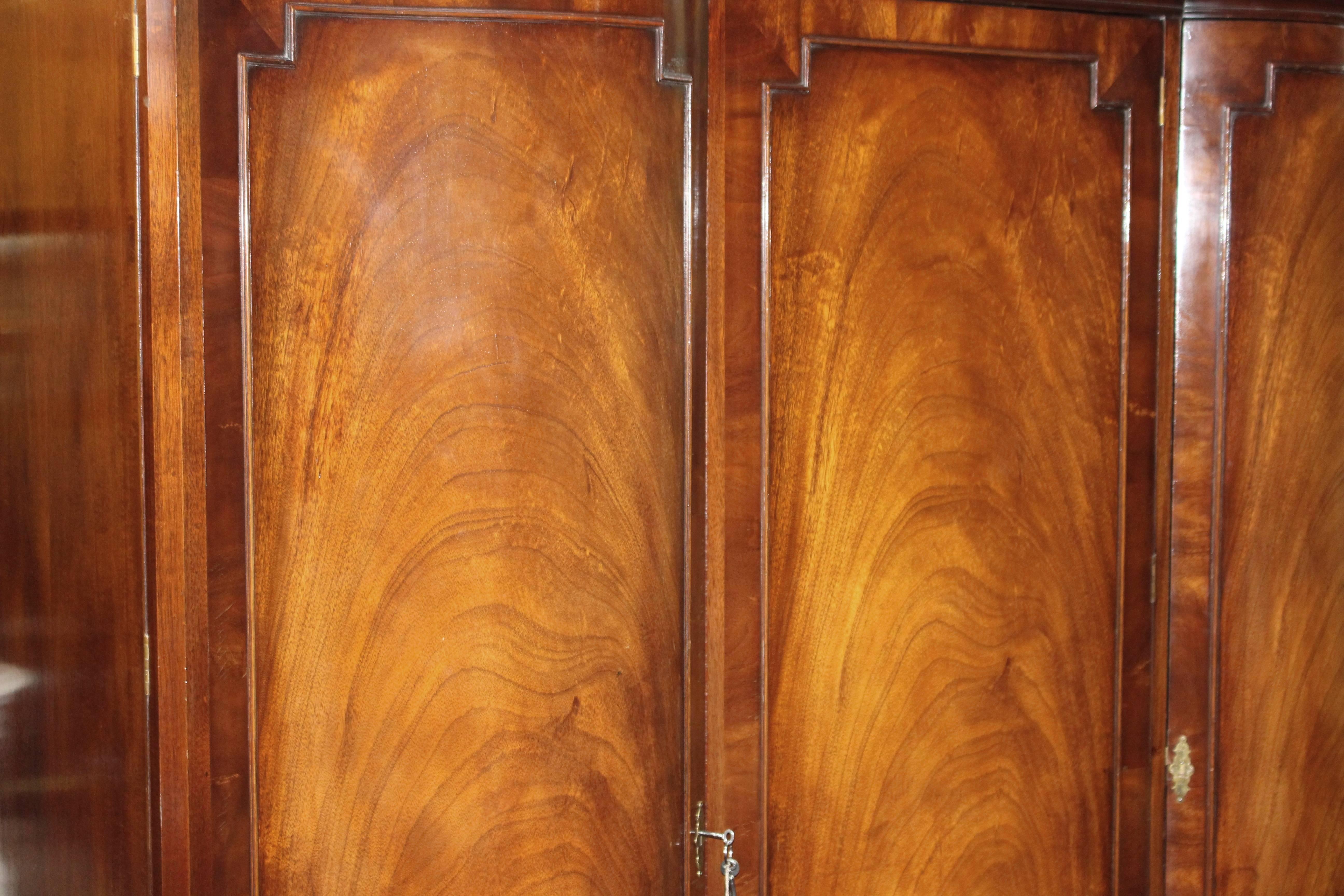 Quality Flame Mahogany Serpentine Fronter Triple Wardrobe Armoire  2