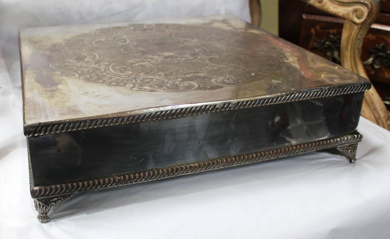Antique Silver Plated Square Cake Stand For Sale at