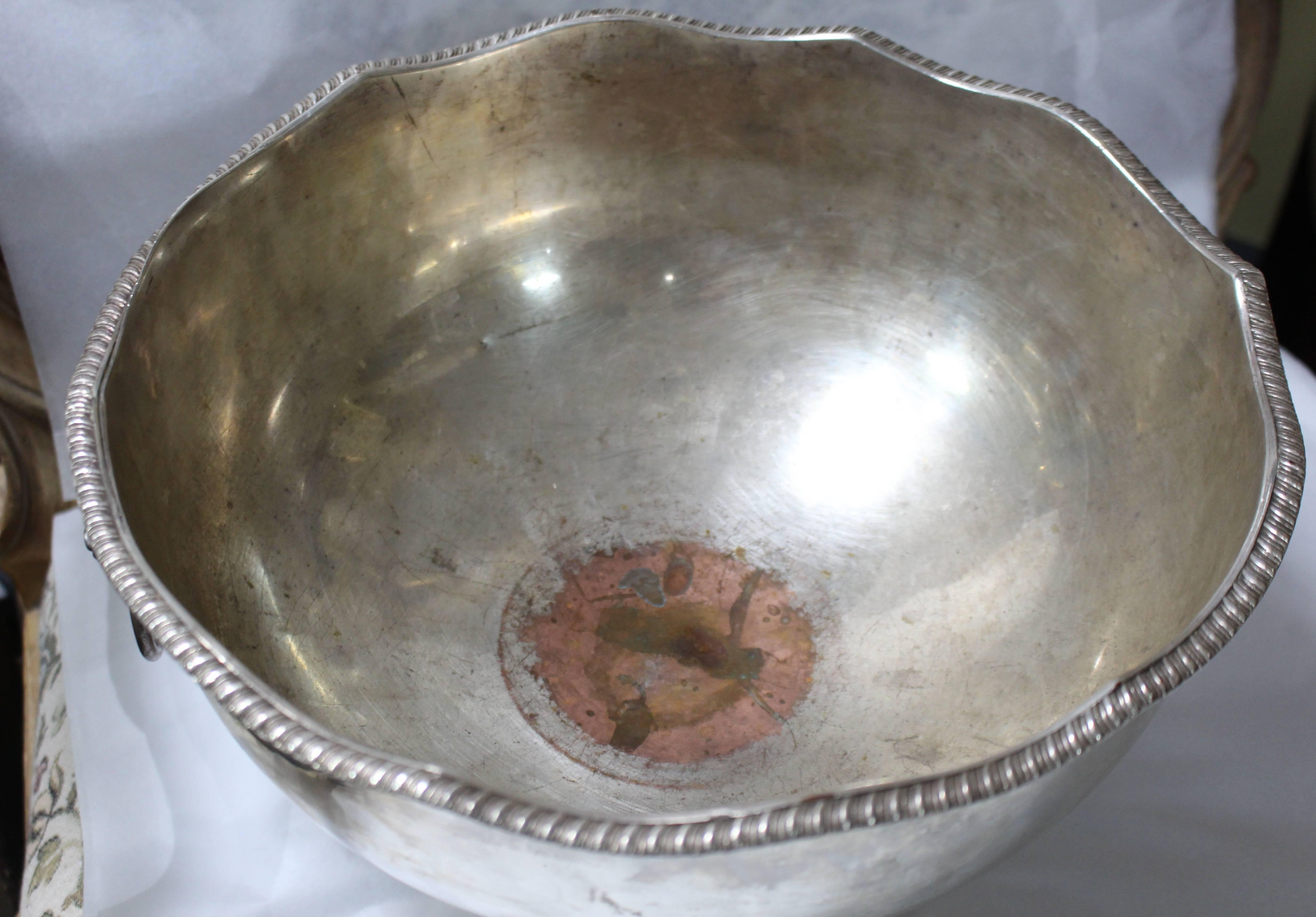 19th Century Large Silver Plated on Copper Two Handled Bowl 1