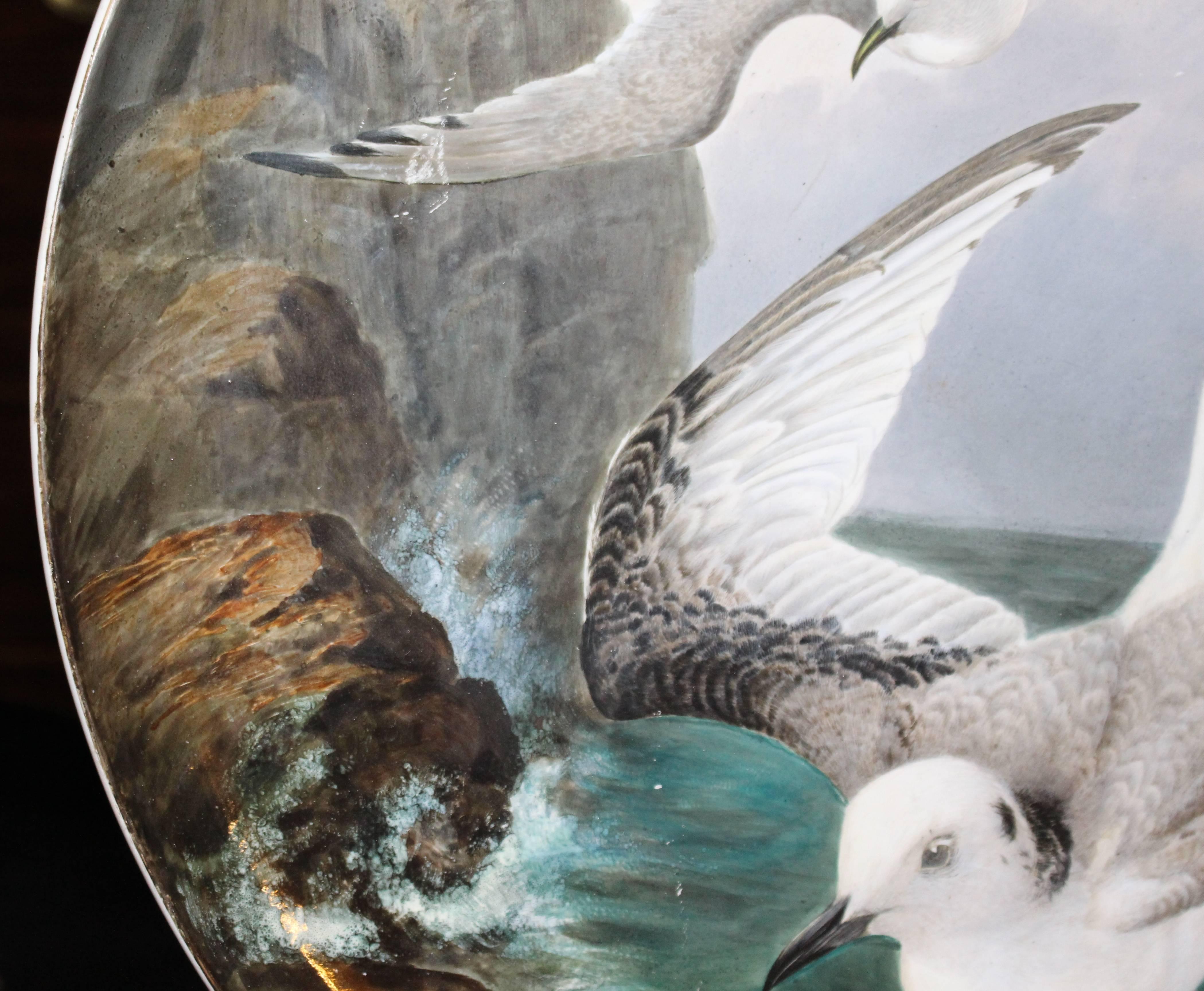 Fine 19th Century Creil et Montereau Painted Seagull Charger For Sale 1
