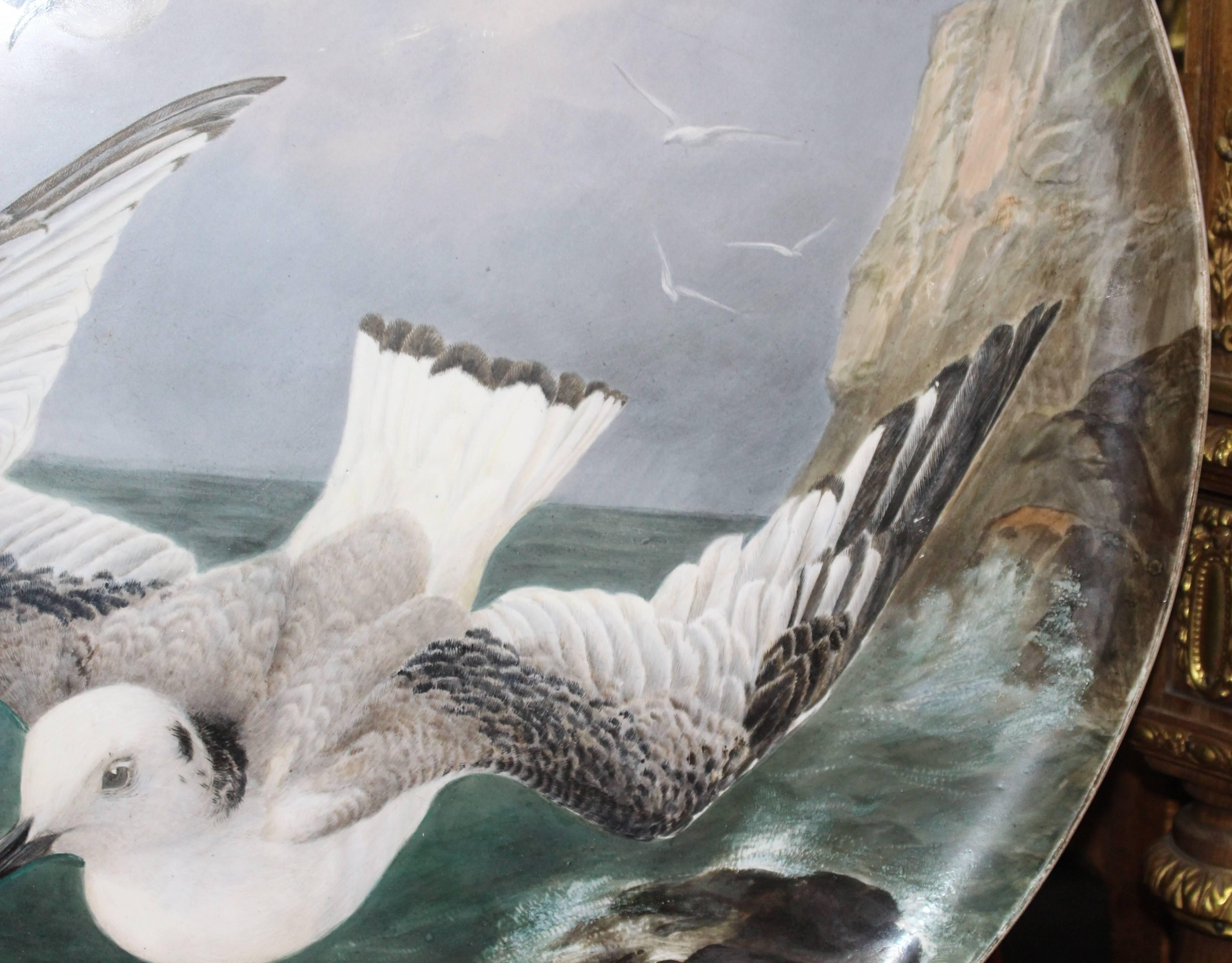 Fine 19th Century Creil et Montereau Painted Seagull Charger For Sale 3