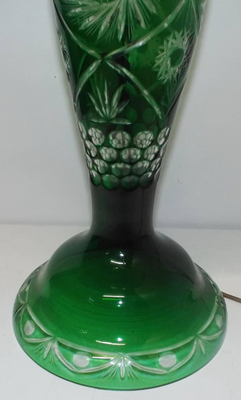 Green Crystal Overlay CutGlass Lamp at 1stDibs