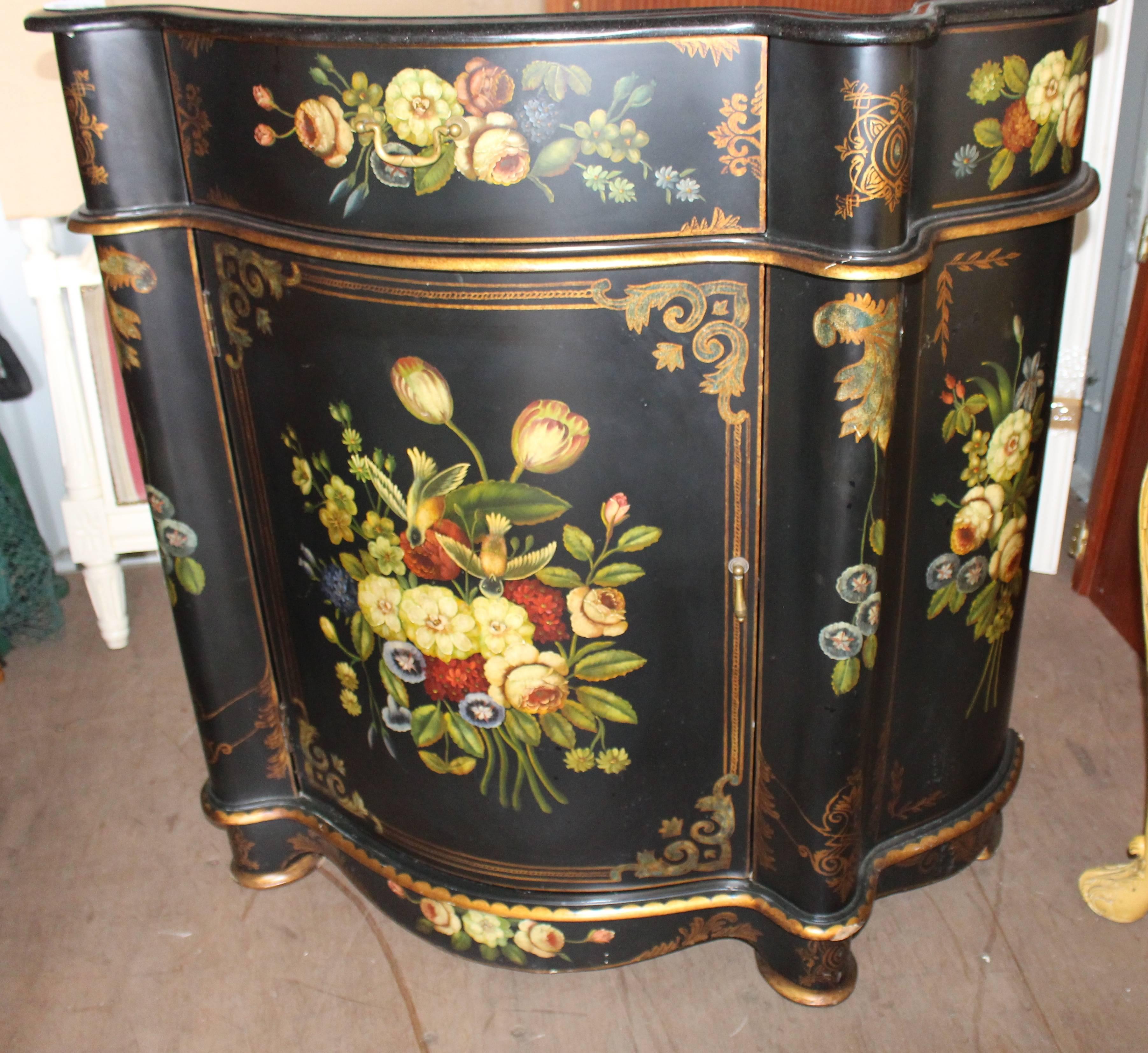 Serpentine Marble Topped Hand-Painted Lacquered Cabinet 4