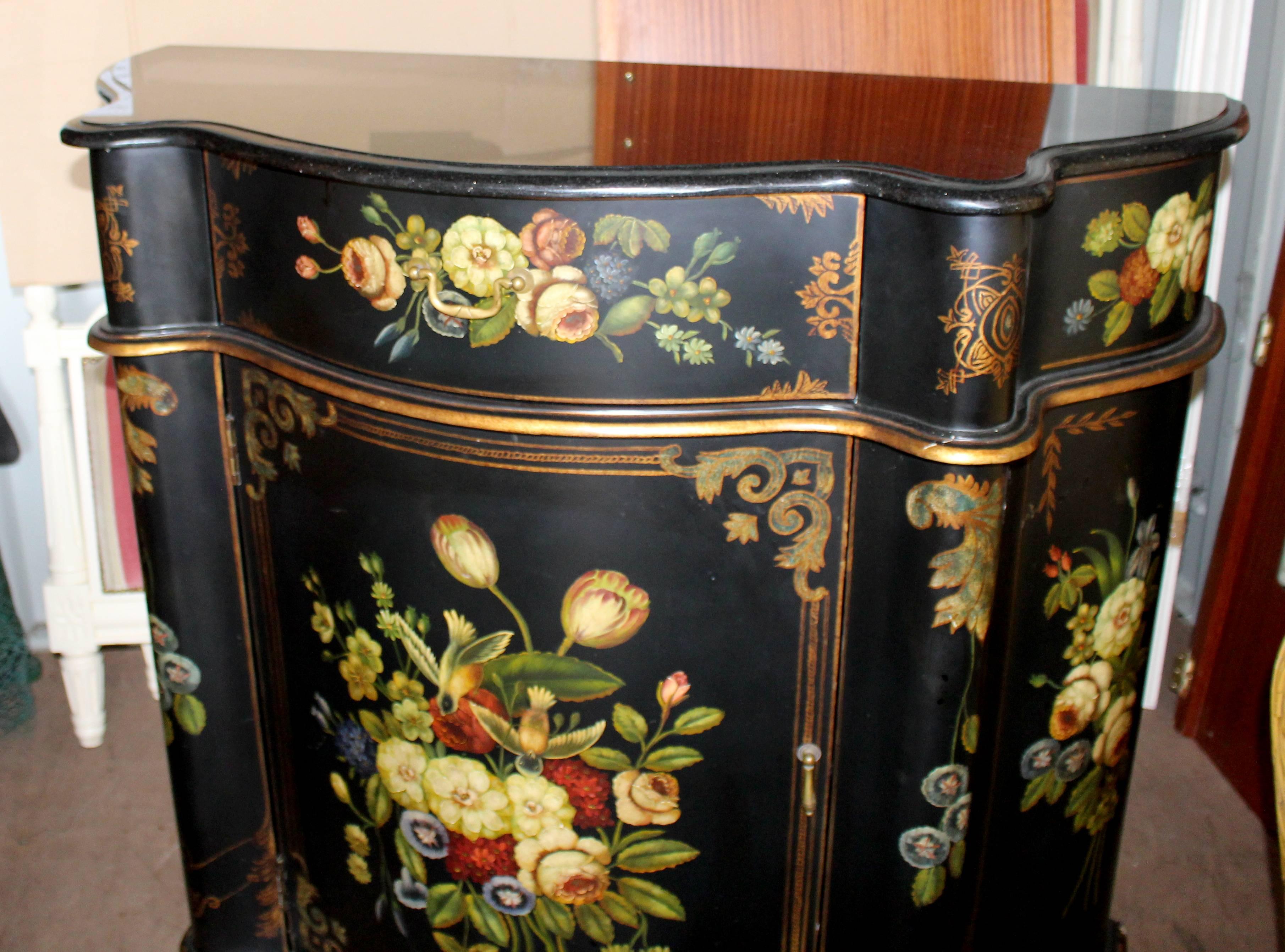 Serpentine Marble Topped Hand-Painted Lacquered Cabinet 1