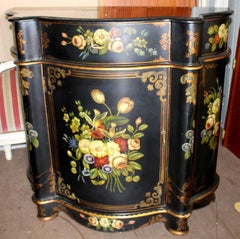 Serpentine Marble Topped Hand-Painted Lacquered Cabinet