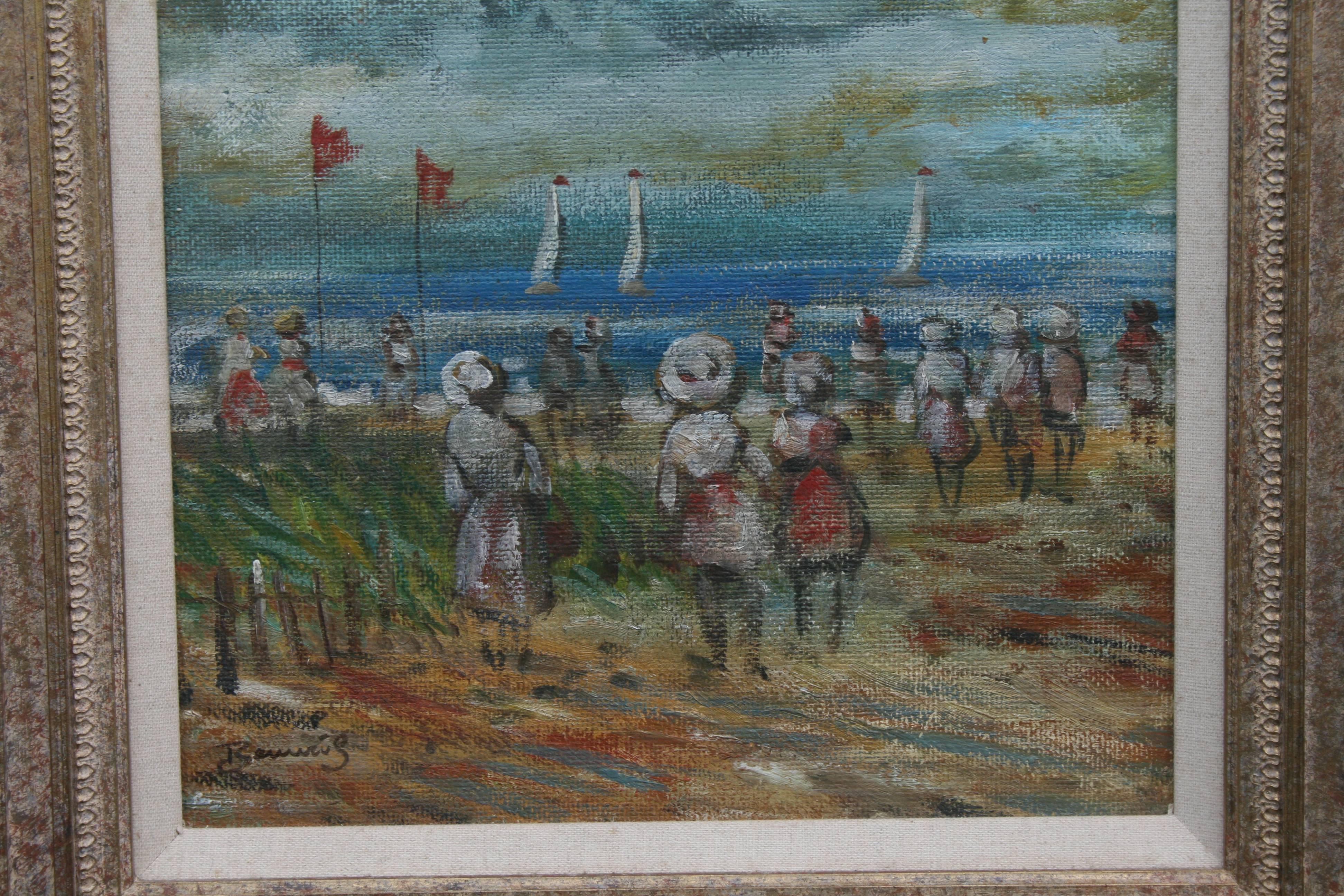 Walter John Beauvais Beach Scene Oil Painting In Excellent Condition For Sale In Worcester, Worcestershire