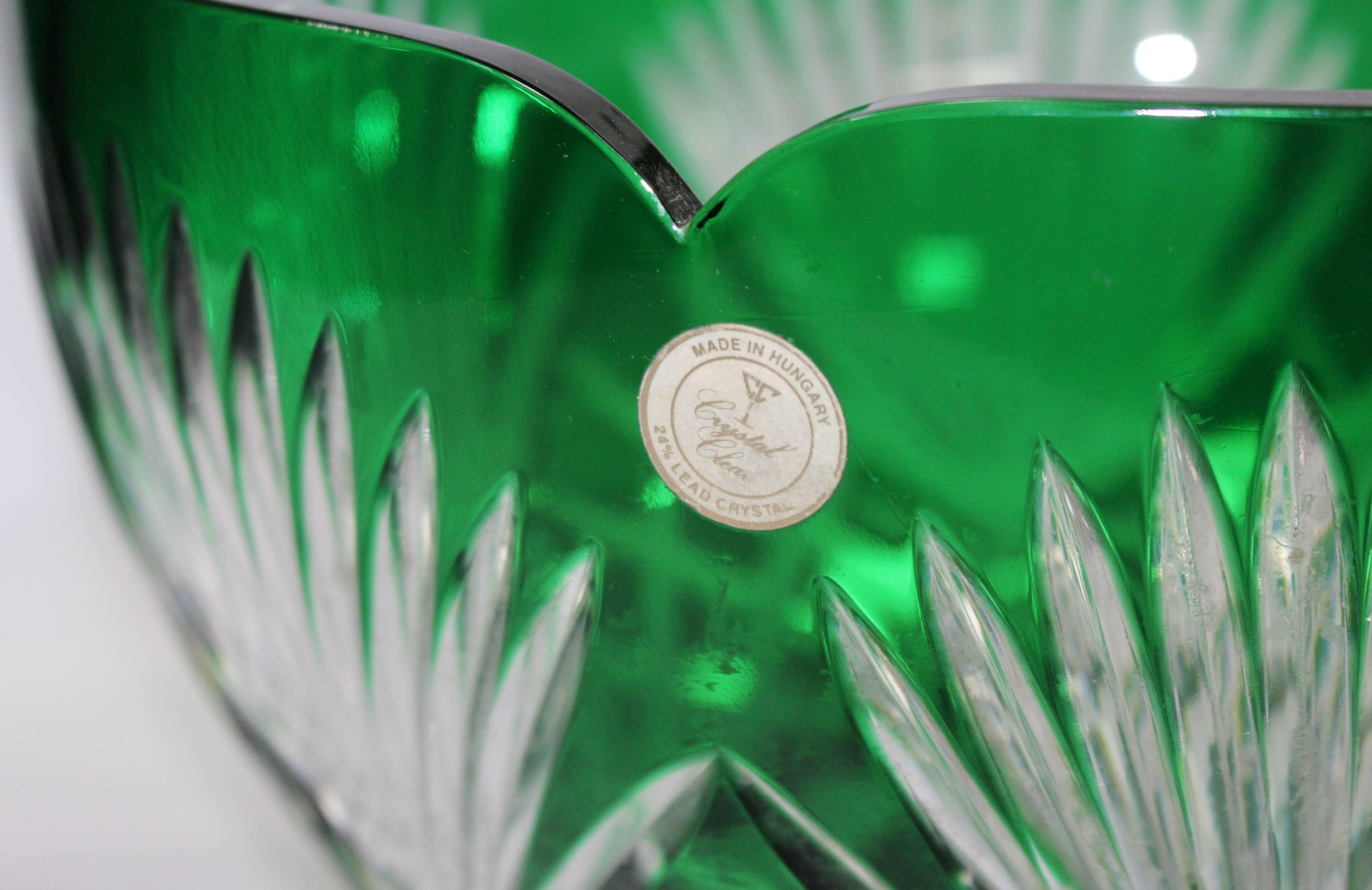Large Cut-Glass Green Overlay Crystal Bowl 1