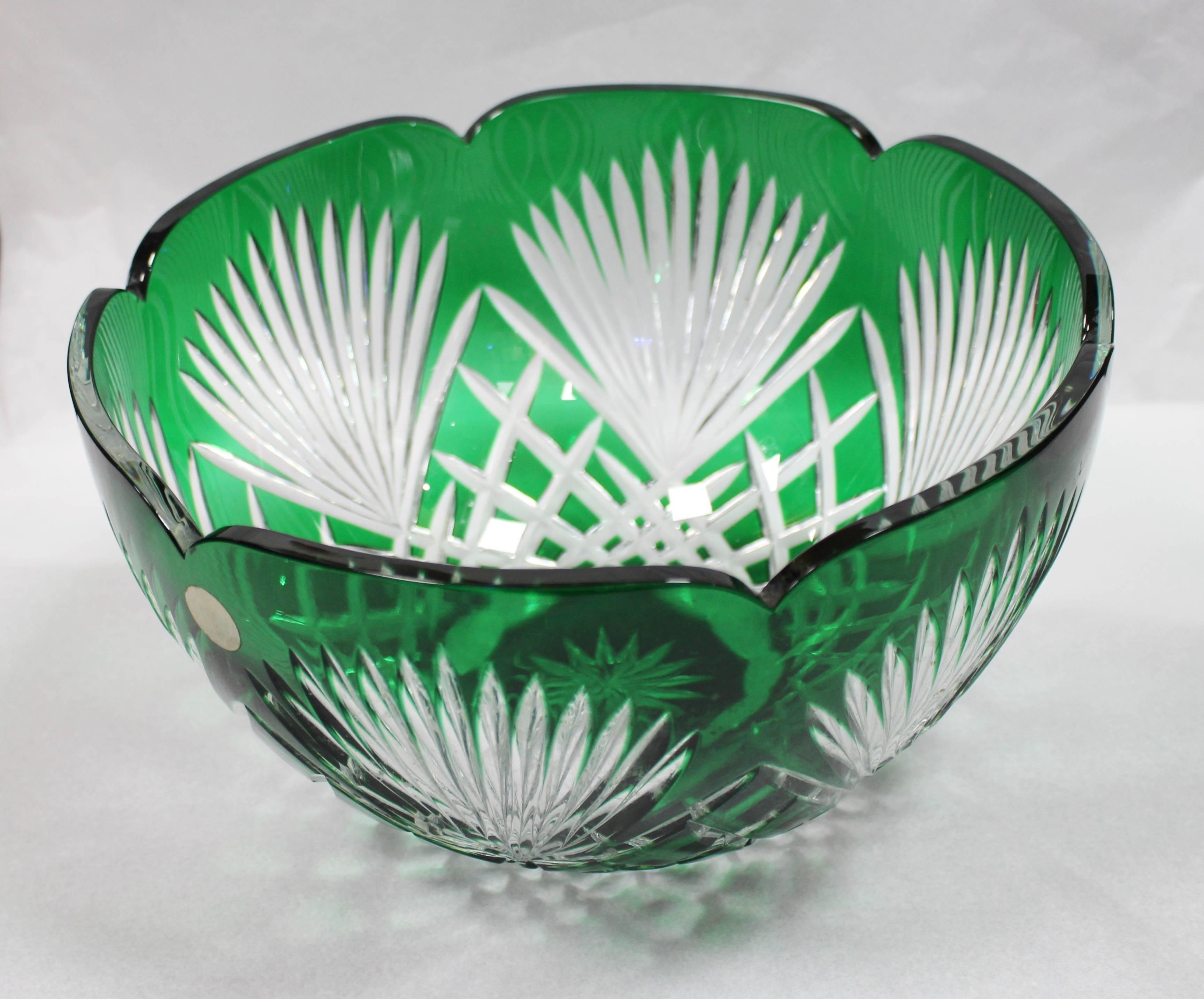 green cut glass bowl