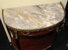 Marble Topped Brass Galleried Inlaid Mahogany Side Table by Epstein of London