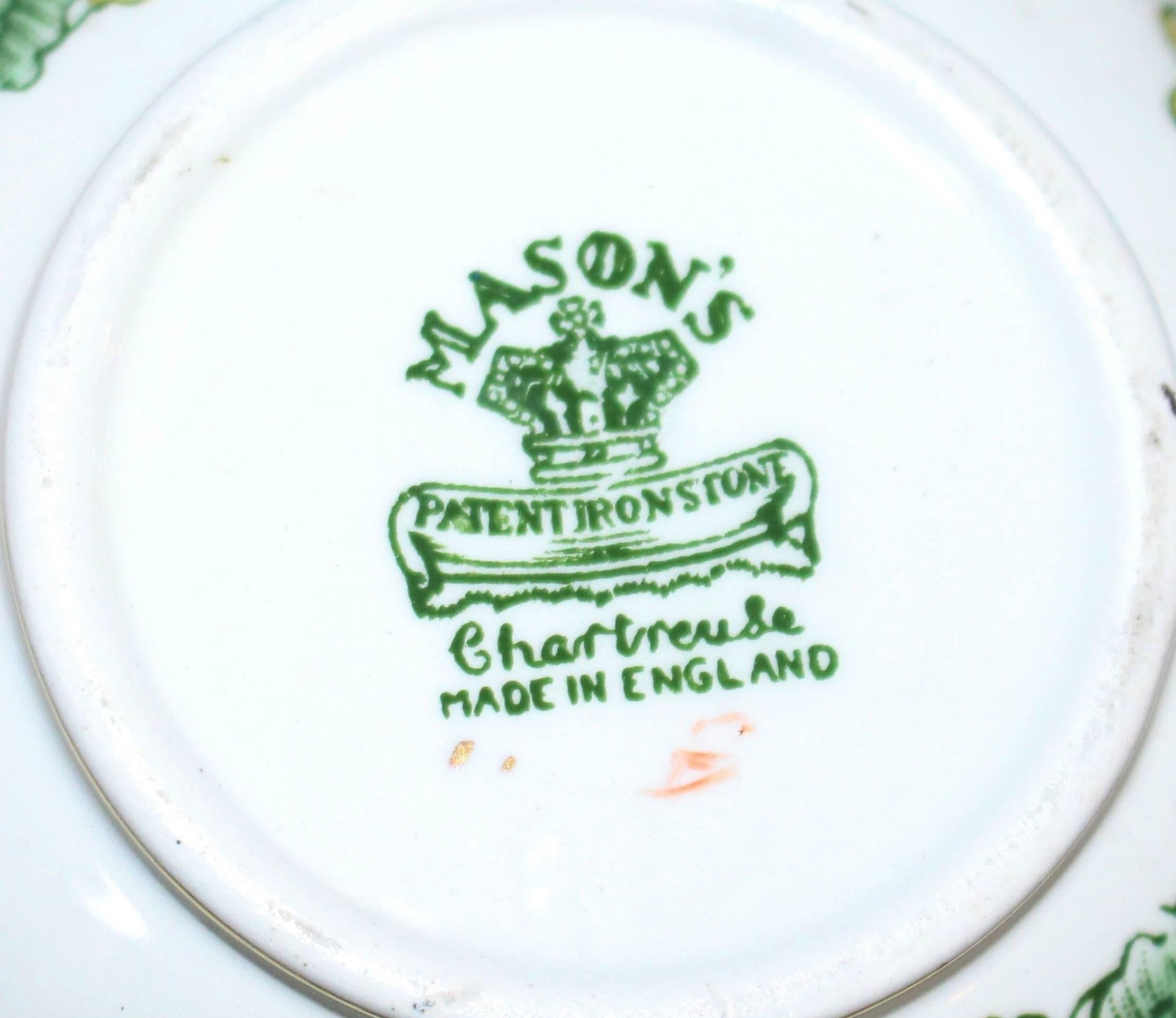 Mason's Ironstone Green Chartreuse Pattern Tea Coffee Dinner Service 5