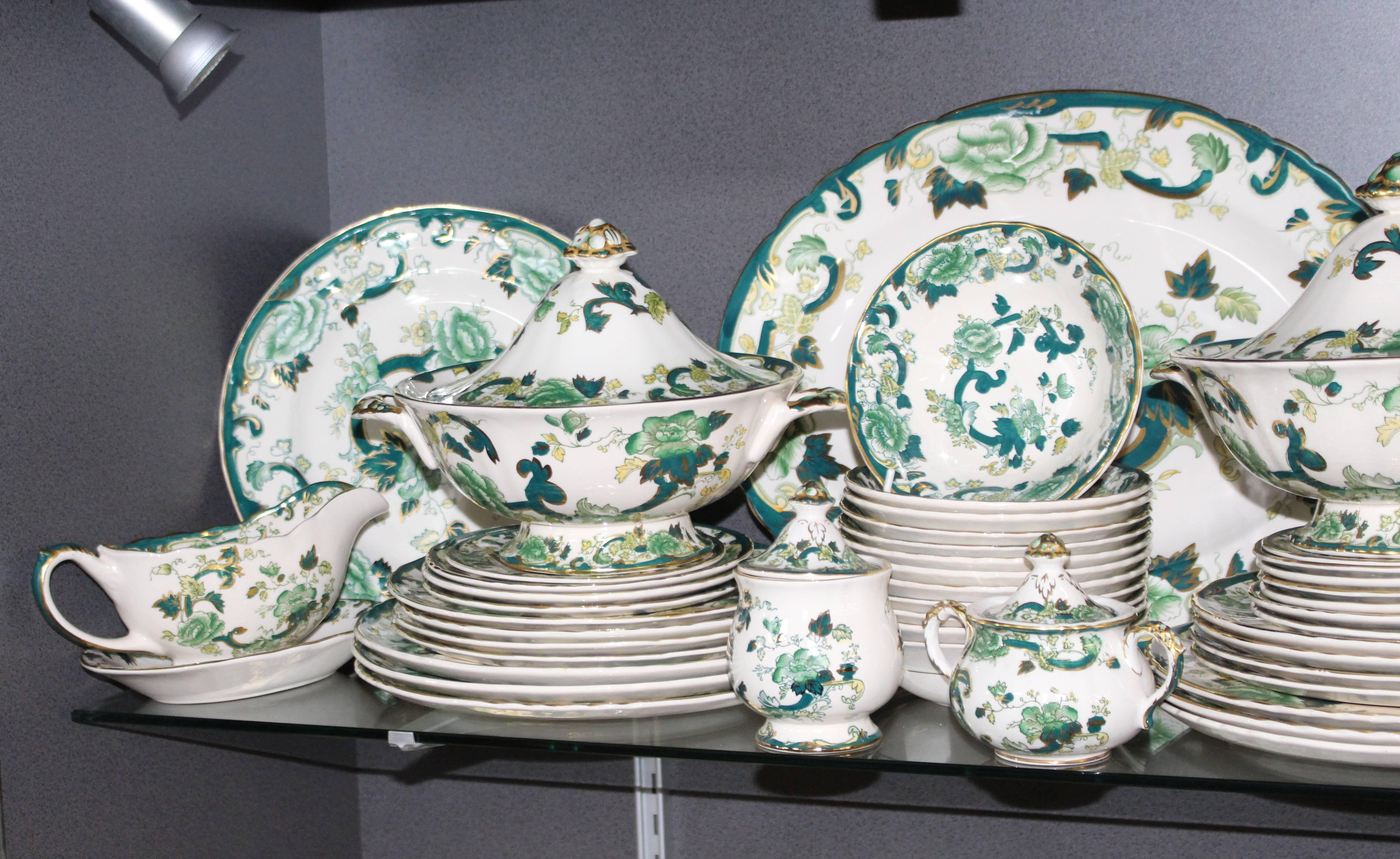 Mason's Ironstone Green Chartreuse Pattern Tea Coffee Dinner Service In Excellent Condition In Worcester, Worcestershire