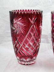 Pair of Ruby Overlay Crystal Cut Glass Vases