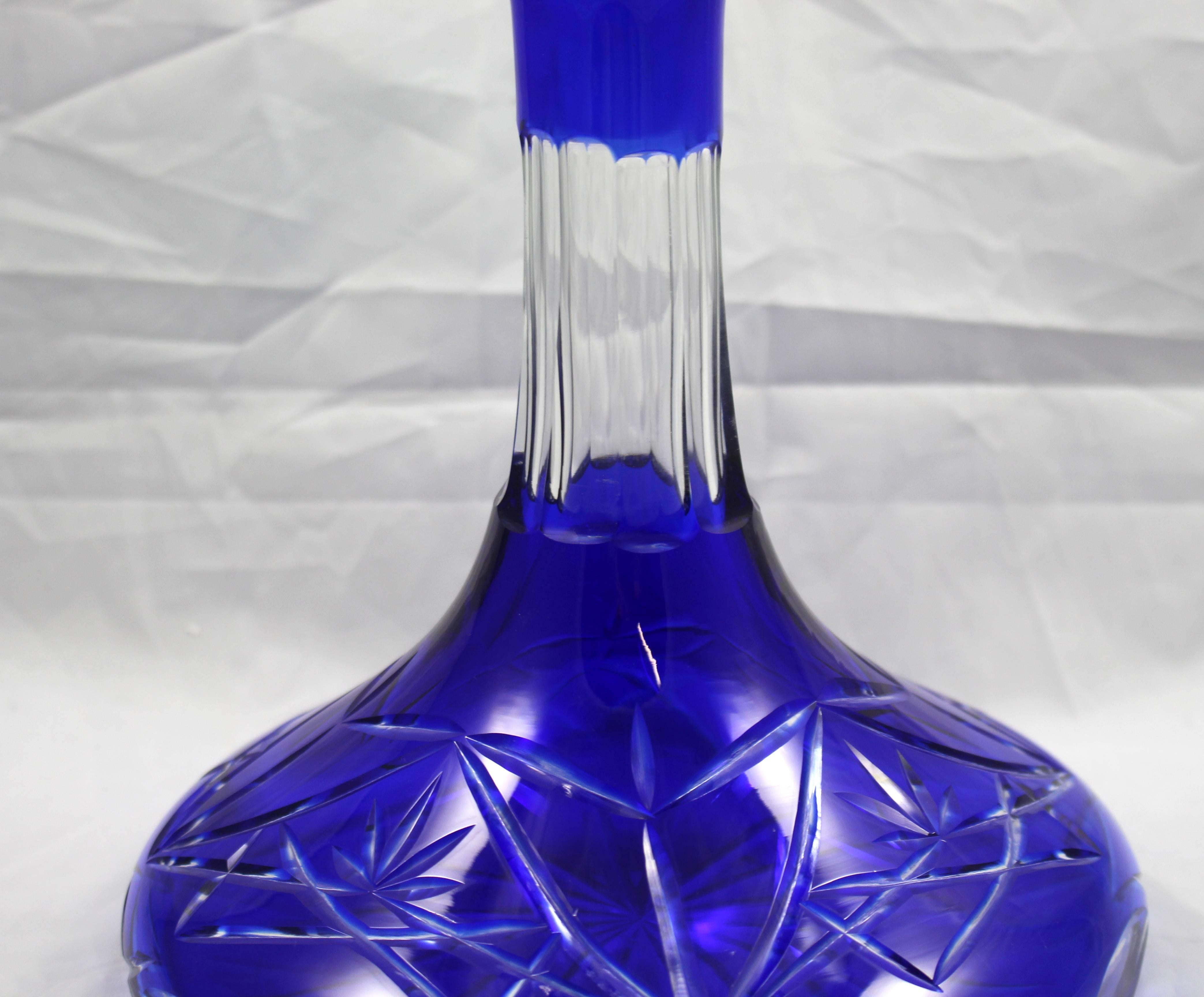 Bristol Blue Overlay Crystal Decanter In Excellent Condition In Worcester, Worcestershire