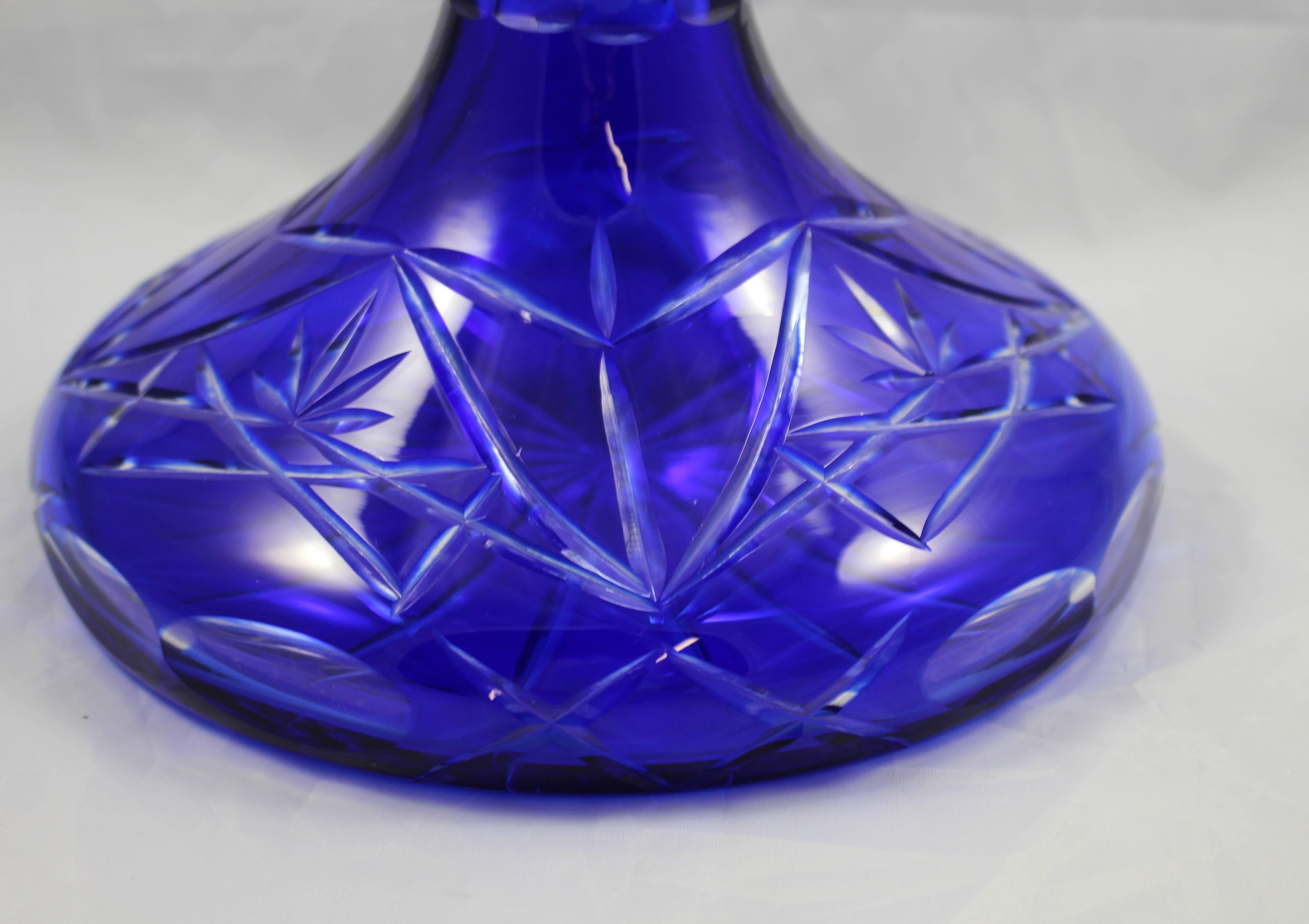 20th Century Bristol Blue Overlay Crystal Decanter