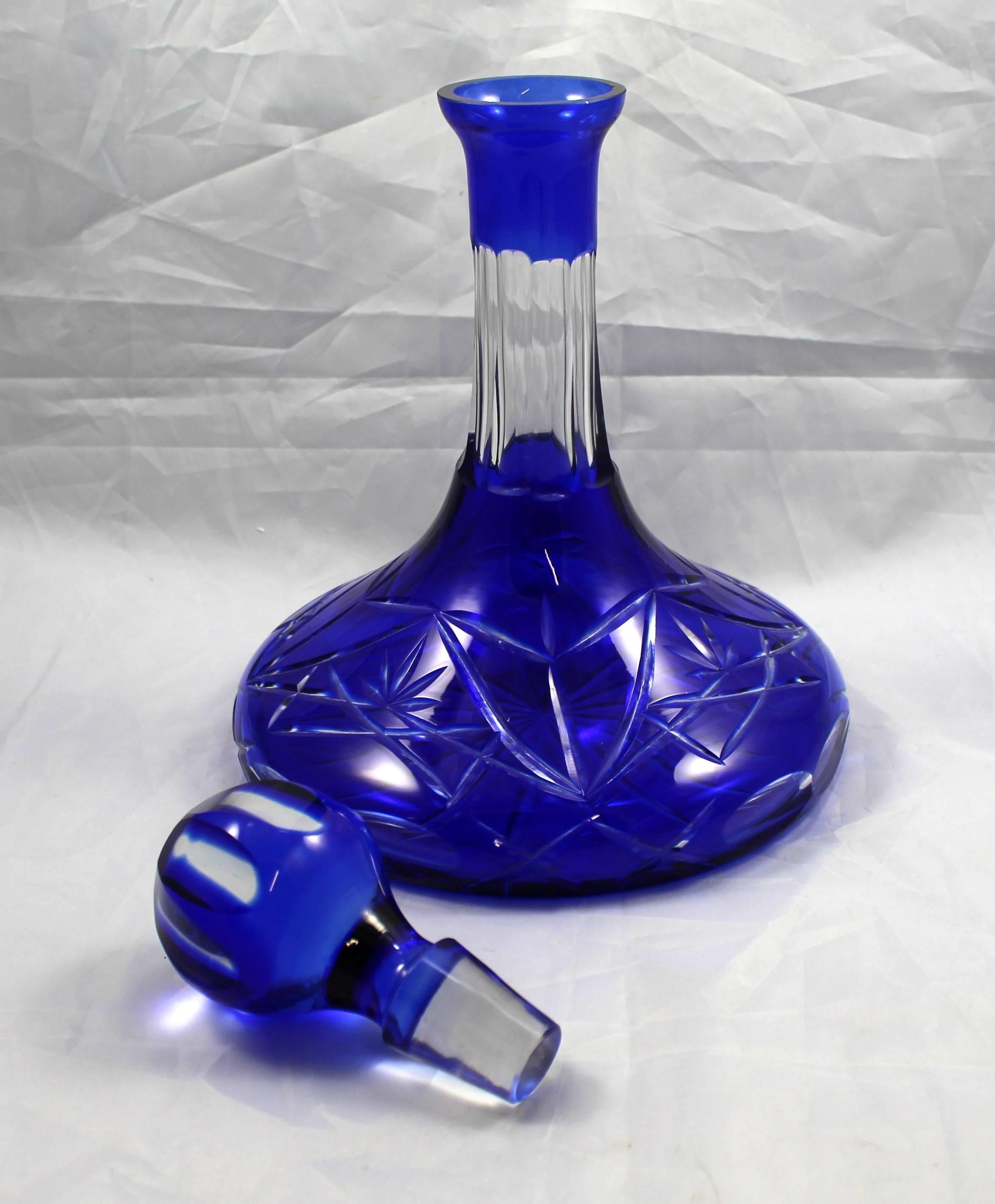 Bristol Blue Overlay Crystal Decanter 3