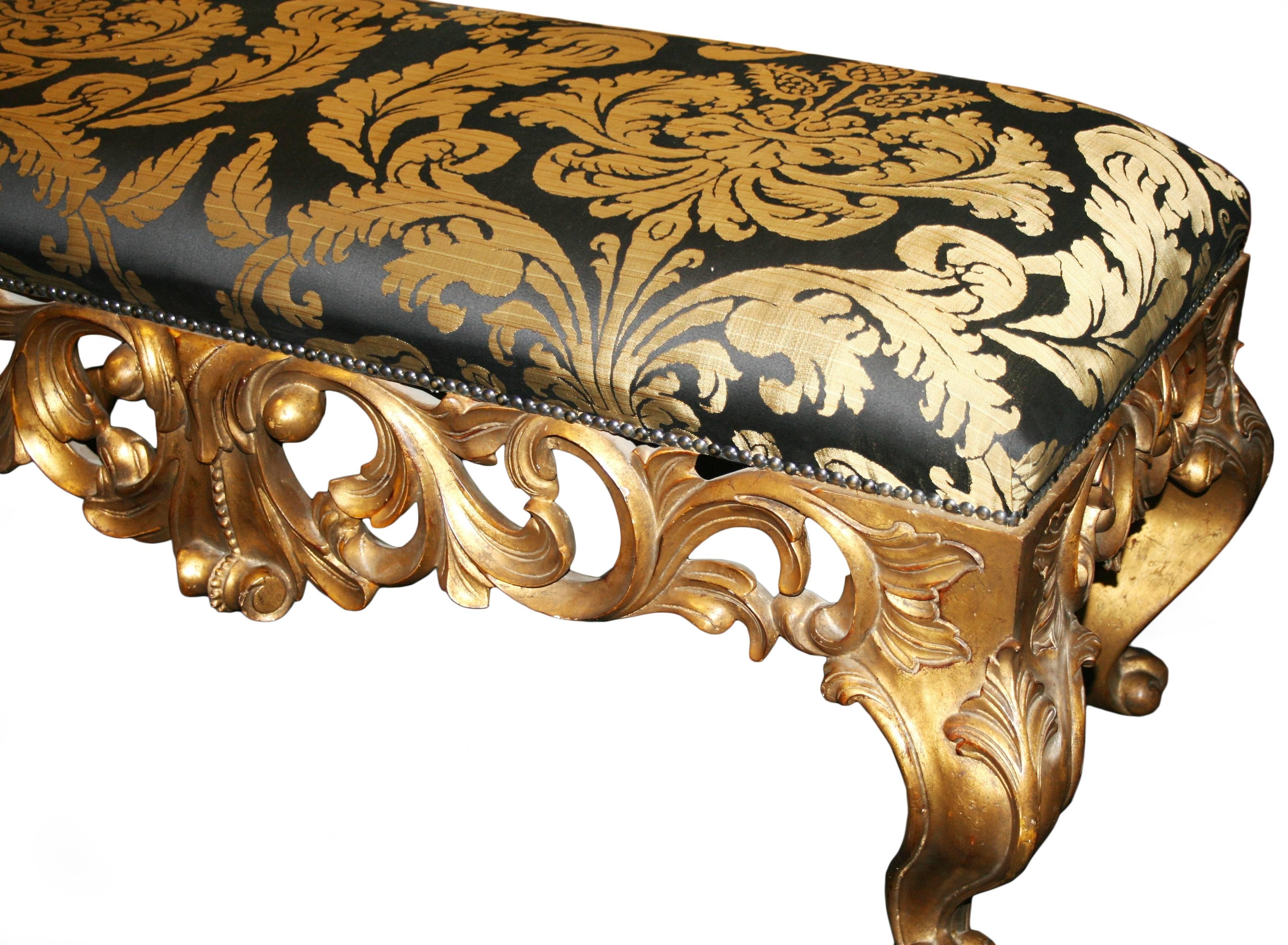 Harrison & Gil Carved Giltwood Upholstered Double Stool 1