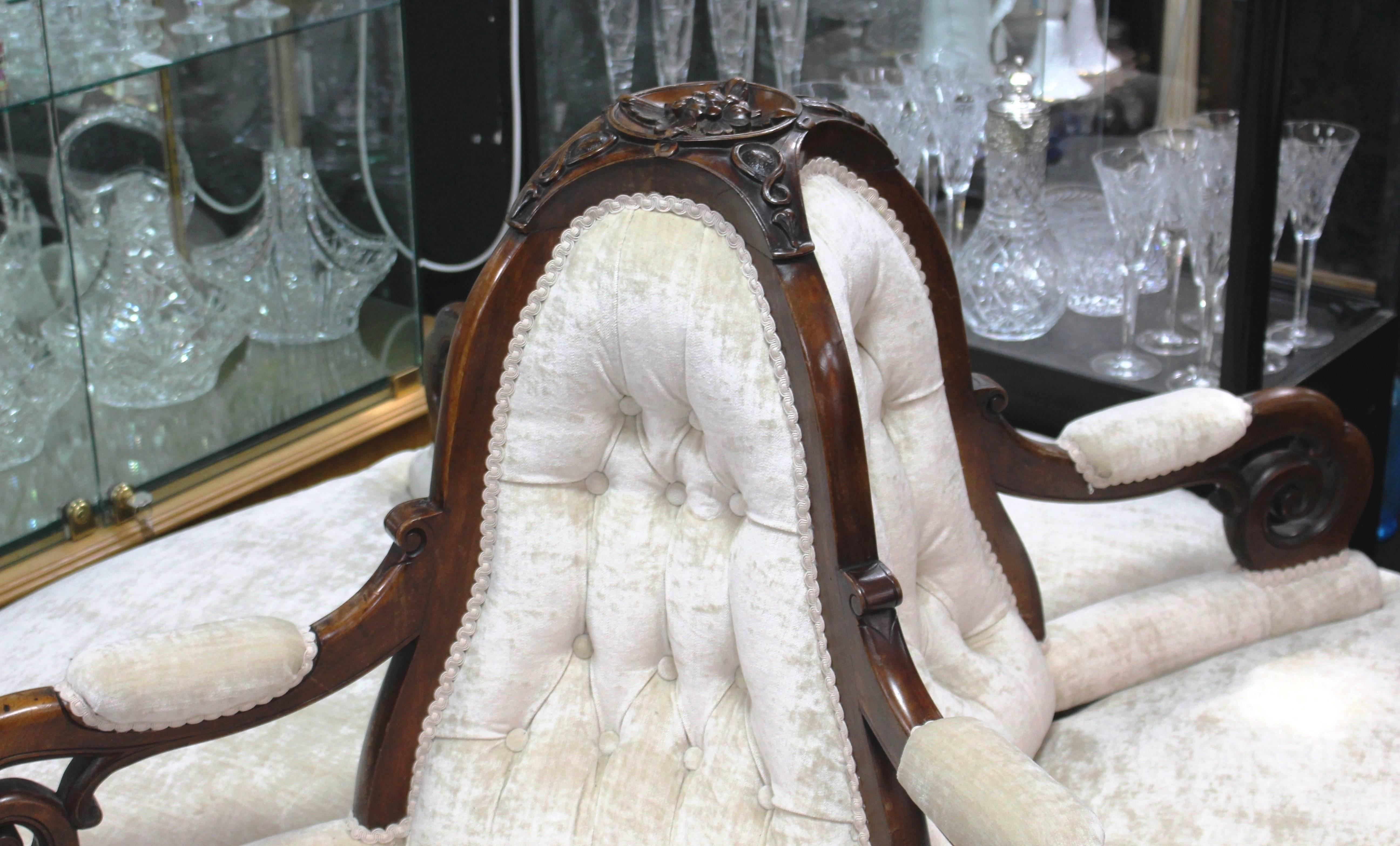 19th Century Oyster Velvet Upholstered Walnut Conversation Seat 1