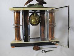 Art Deco Mantel Clock, Signed F. Guy, Marble Copper and Bronze