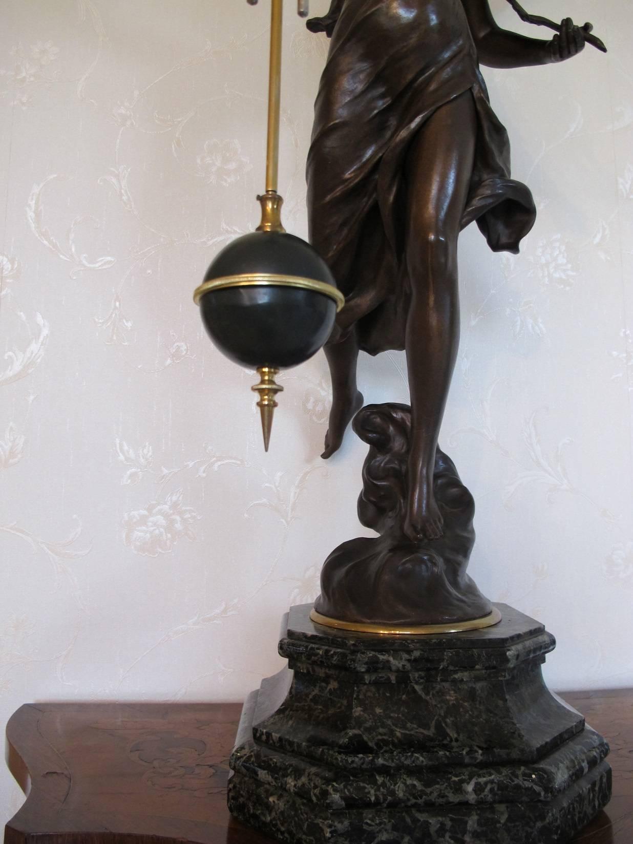 Late 19th Century Large 19th Century Mystery Clock, the Statue Signed Henri Godet