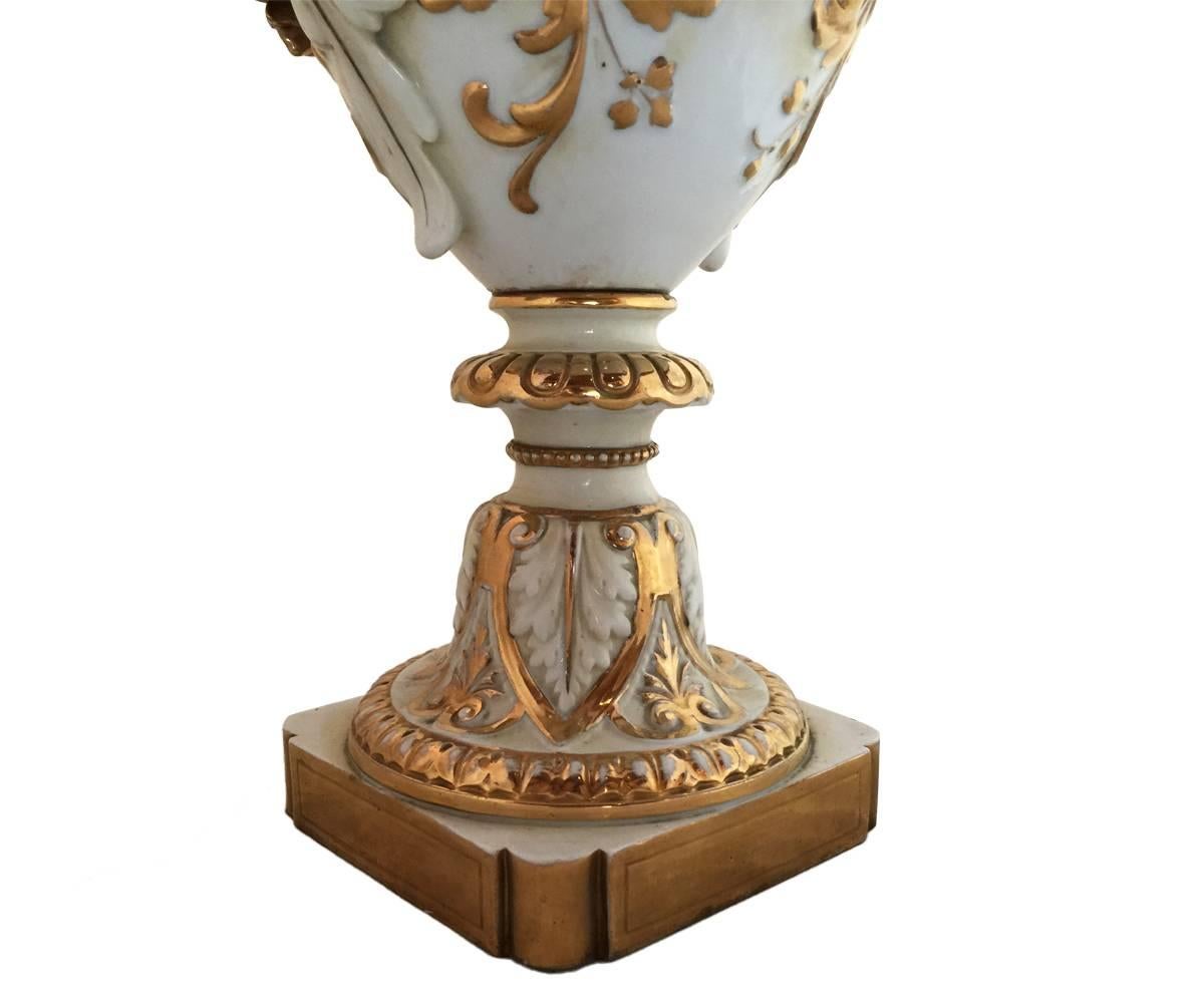 Italian Fabulous Tall Antique Pair of Capodimonte Porcelain Urns
