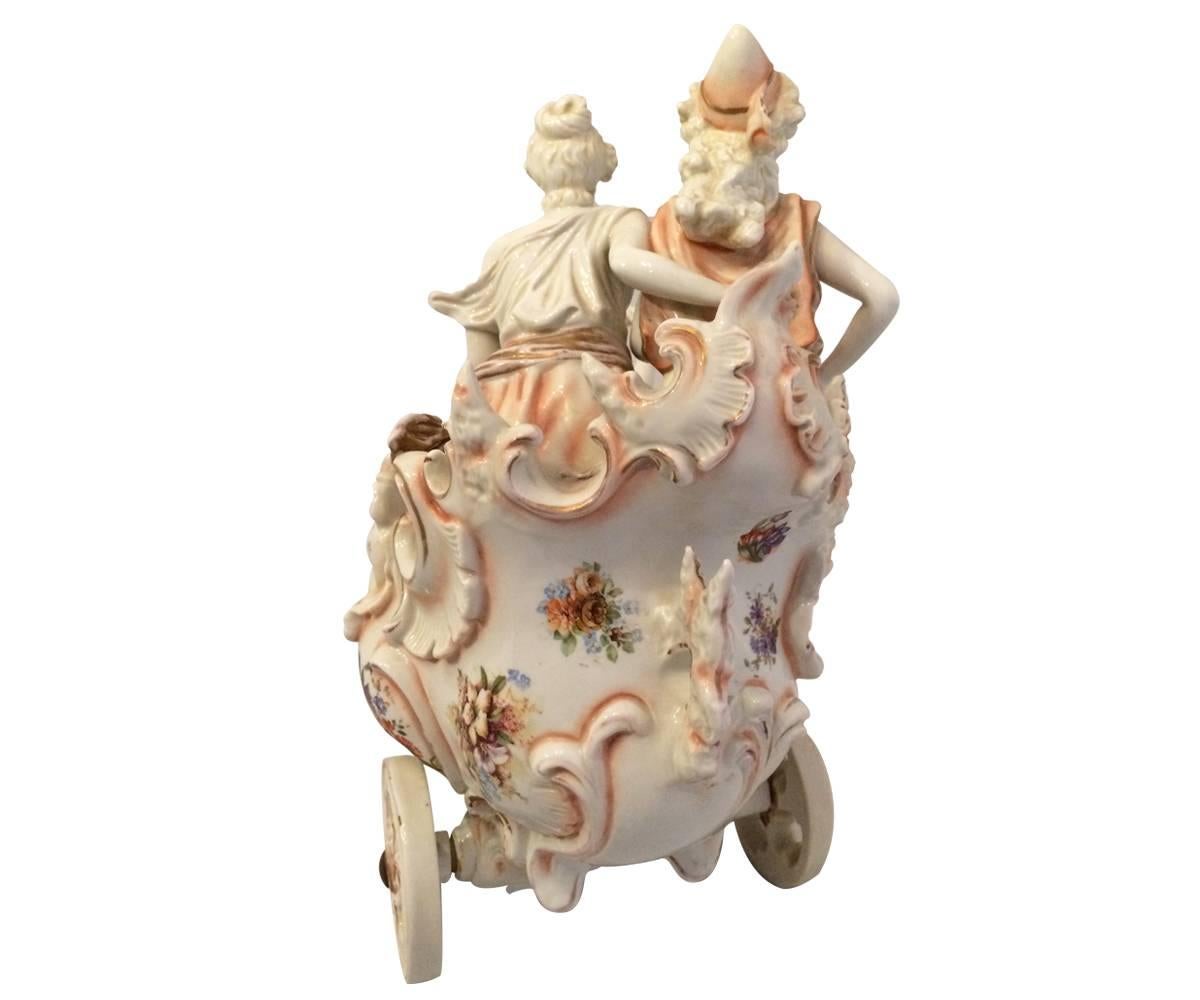 German Antique Sitzendorf Porcelain Carriage