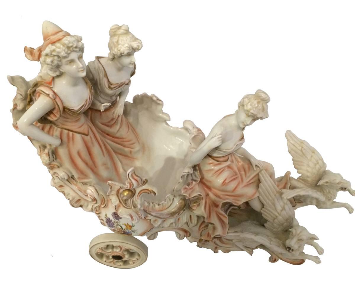 Painted Antique Sitzendorf Porcelain Carriage