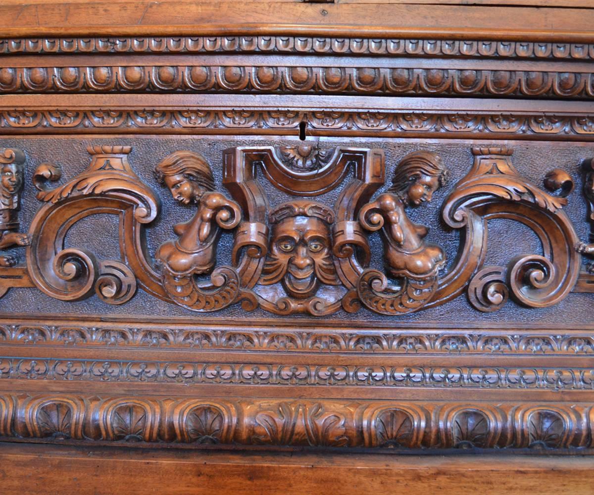 19th Century Large Italian Antique Walnut Bookcase with Original Glass