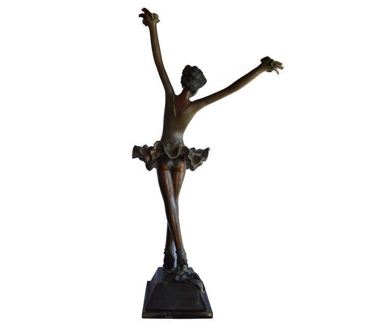 Art Deco Large Signed  a. Fayral Bronze Ballerina with Marble Base