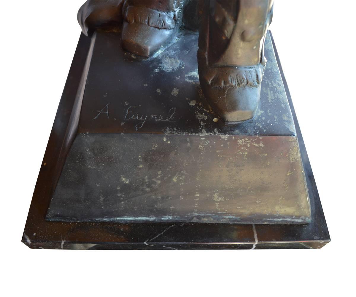 French Large Signed  a. Fayral Bronze Ballerina with Marble Base