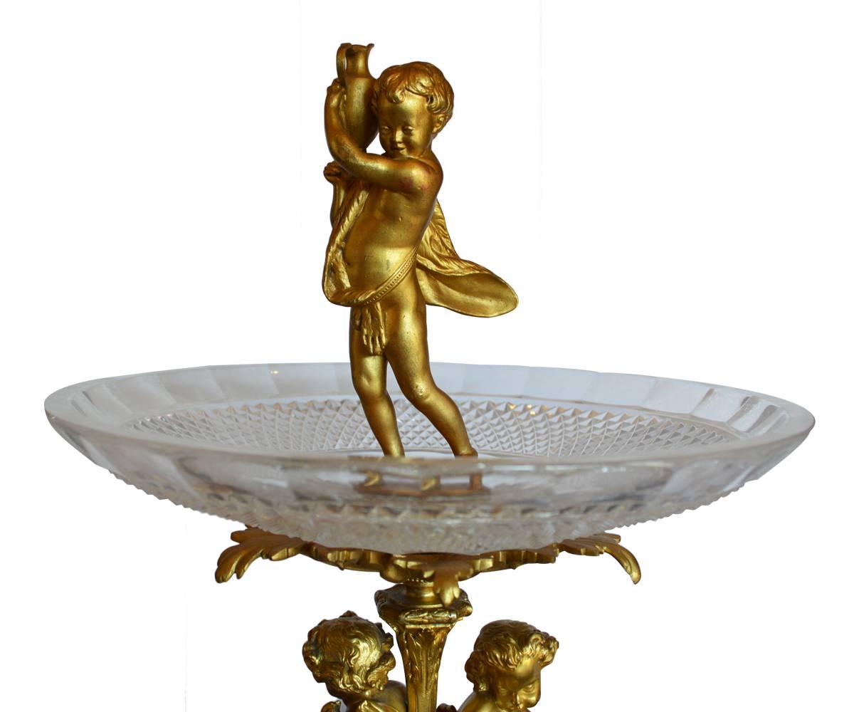 Louis XIV Magnificent Gilt Bronze, Cut-Glass and Marble Centerpiece For Sale