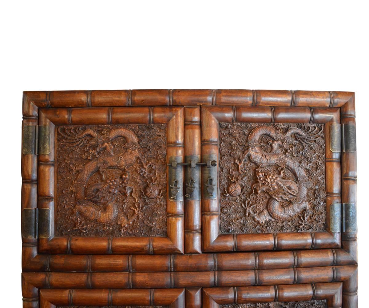 Large Huanghuali Finley Carved Chinese Cabinets  In Good Condition In Laguna Beach, CA