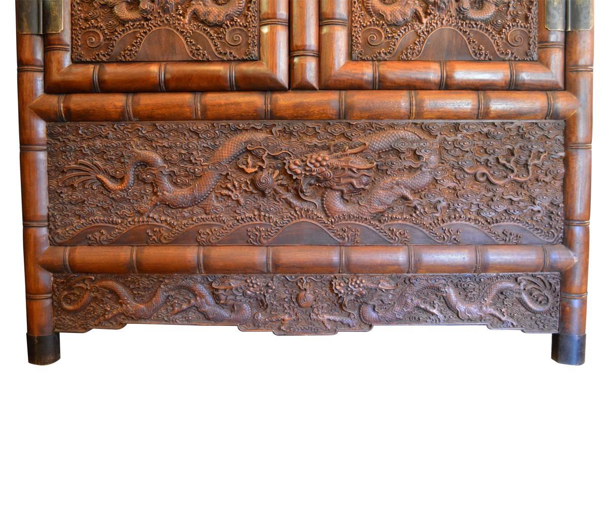 20th Century Large Huanghuali Finley Carved Chinese Cabinets 
