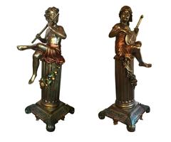 Two Delightful Large Signed Silvered Bronze Sculptures