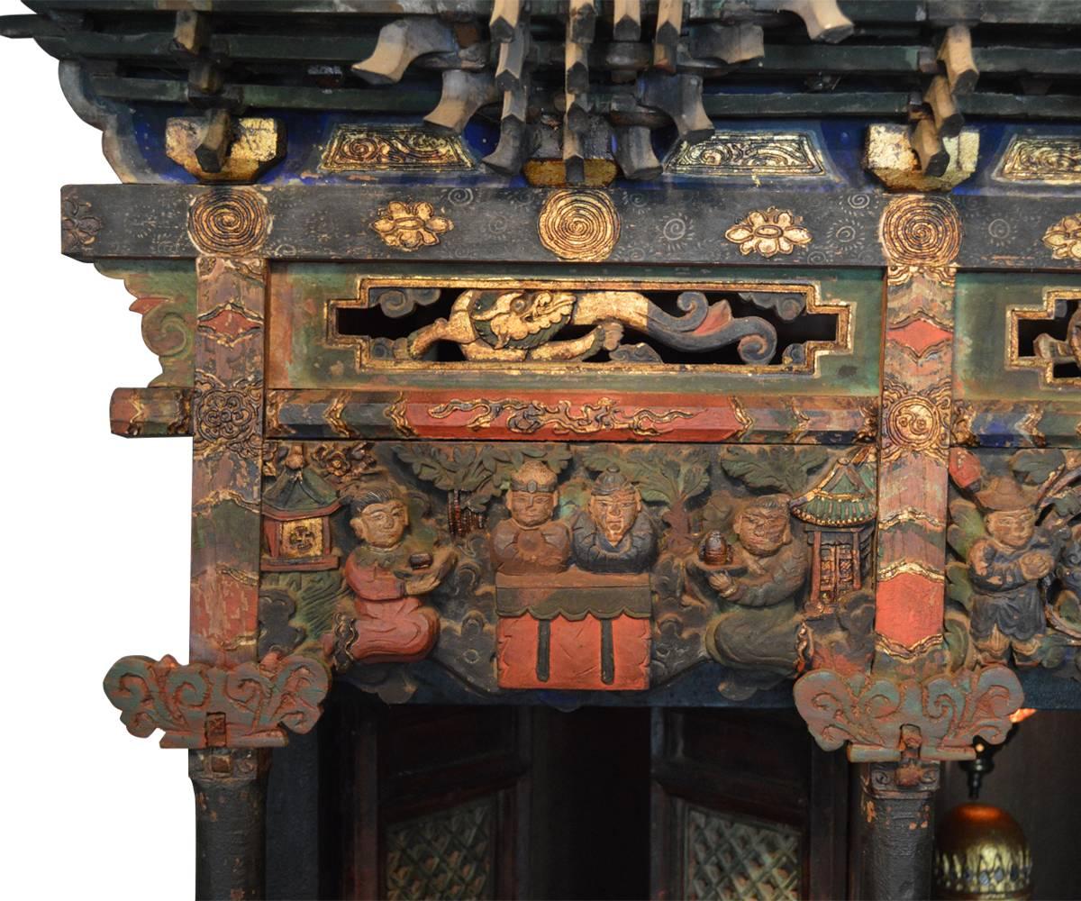 18th Century and Earlier Large and Impressive 18th Century Painted Chinese Temple with Stand