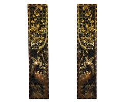 Pair of Left and Right, Chinese High Relief Carved Giltwood Panels