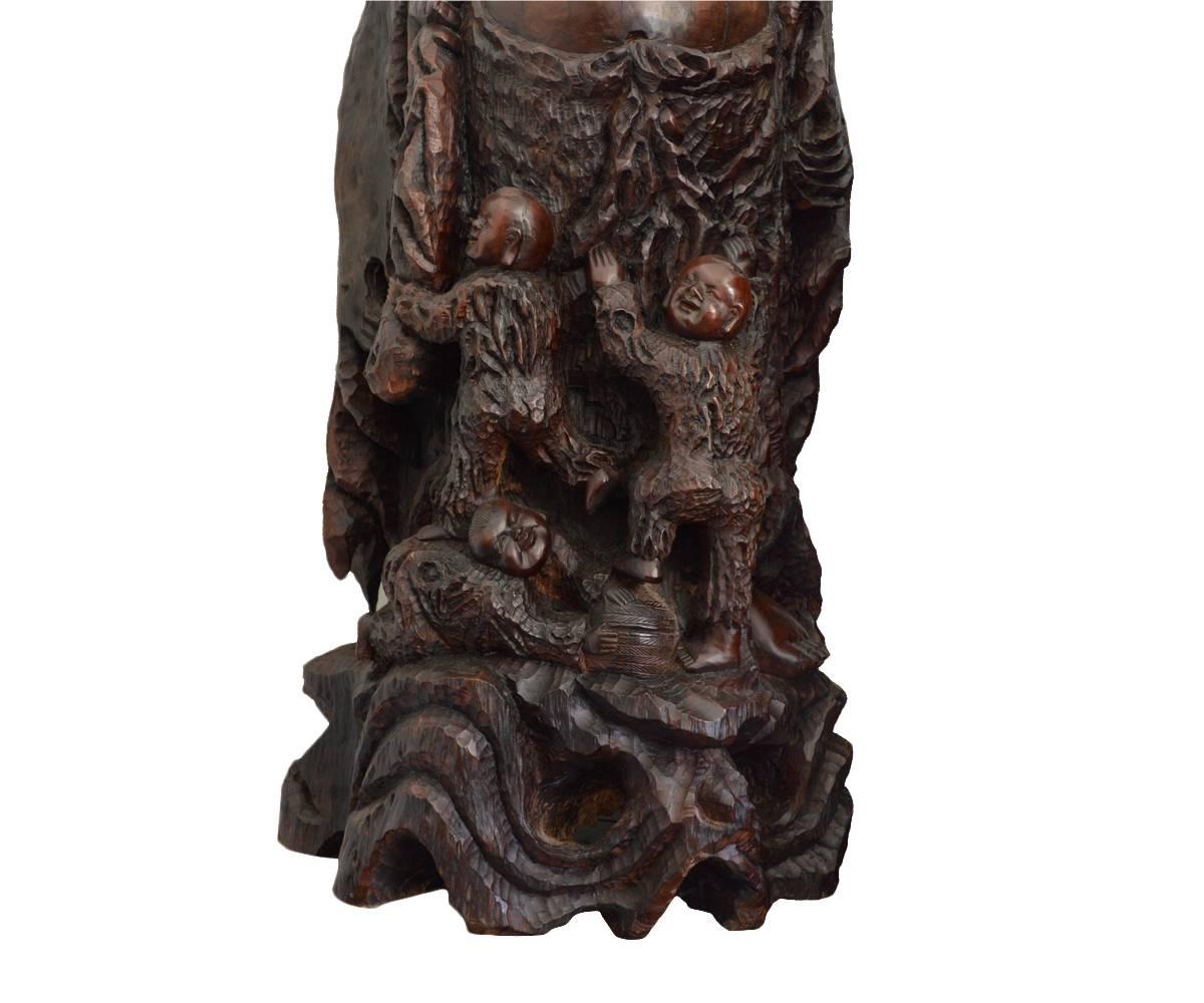 Chinese Export Antique Chinese Large Carved Happy Buddha For Sale