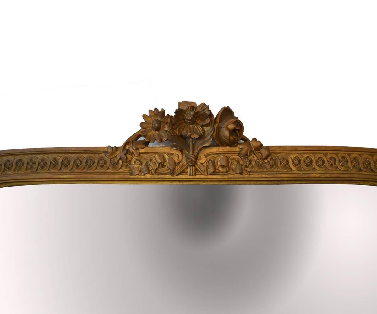 Louis XIV Antique Louis XVI Hand-Carved Gilded Hall Mirror with Shelf