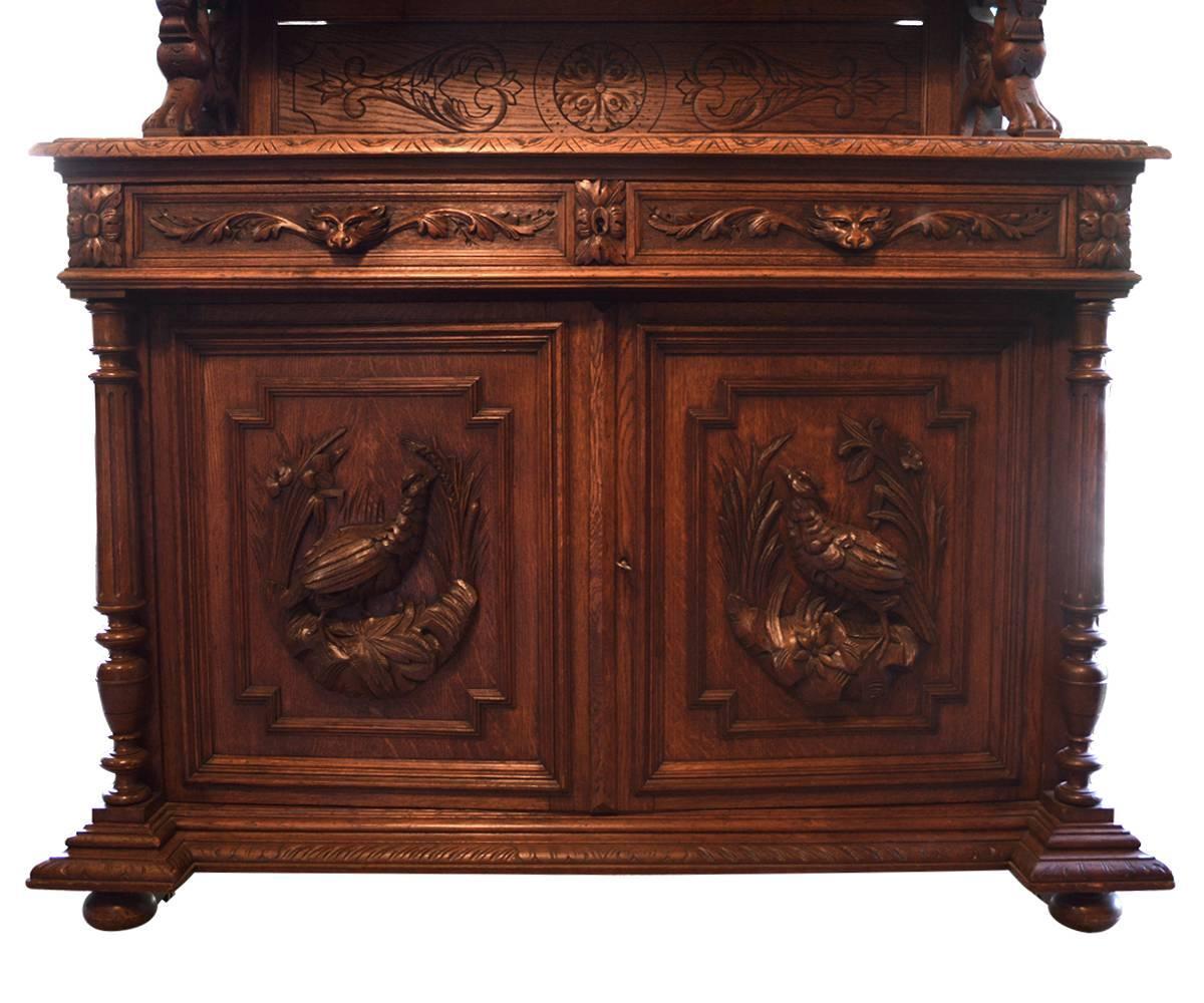 Antique Belgium Carved Buffet with Lion Crest For Sale at 1stdibs