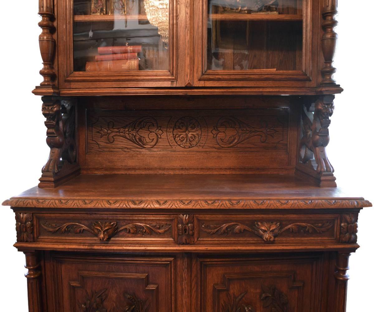 Antique Belgium Carved Buffet with Lion Crest For Sale at 1stdibs
