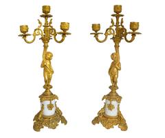 Pair of Antique French Gold Gilt Bronze Candelabra