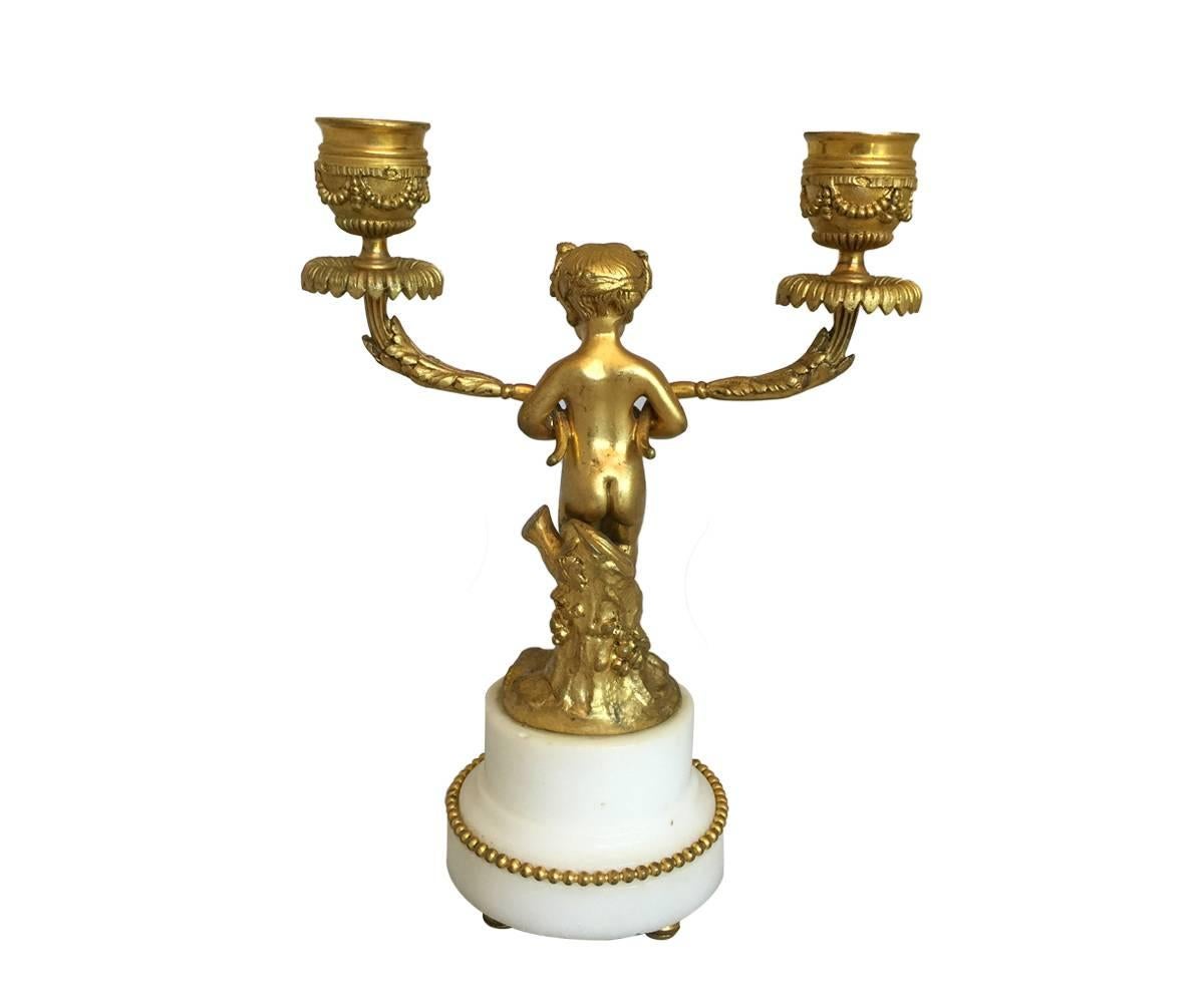 Louis XV Antique Gold Gilt Bronze Candelabra Pair on Marble Base