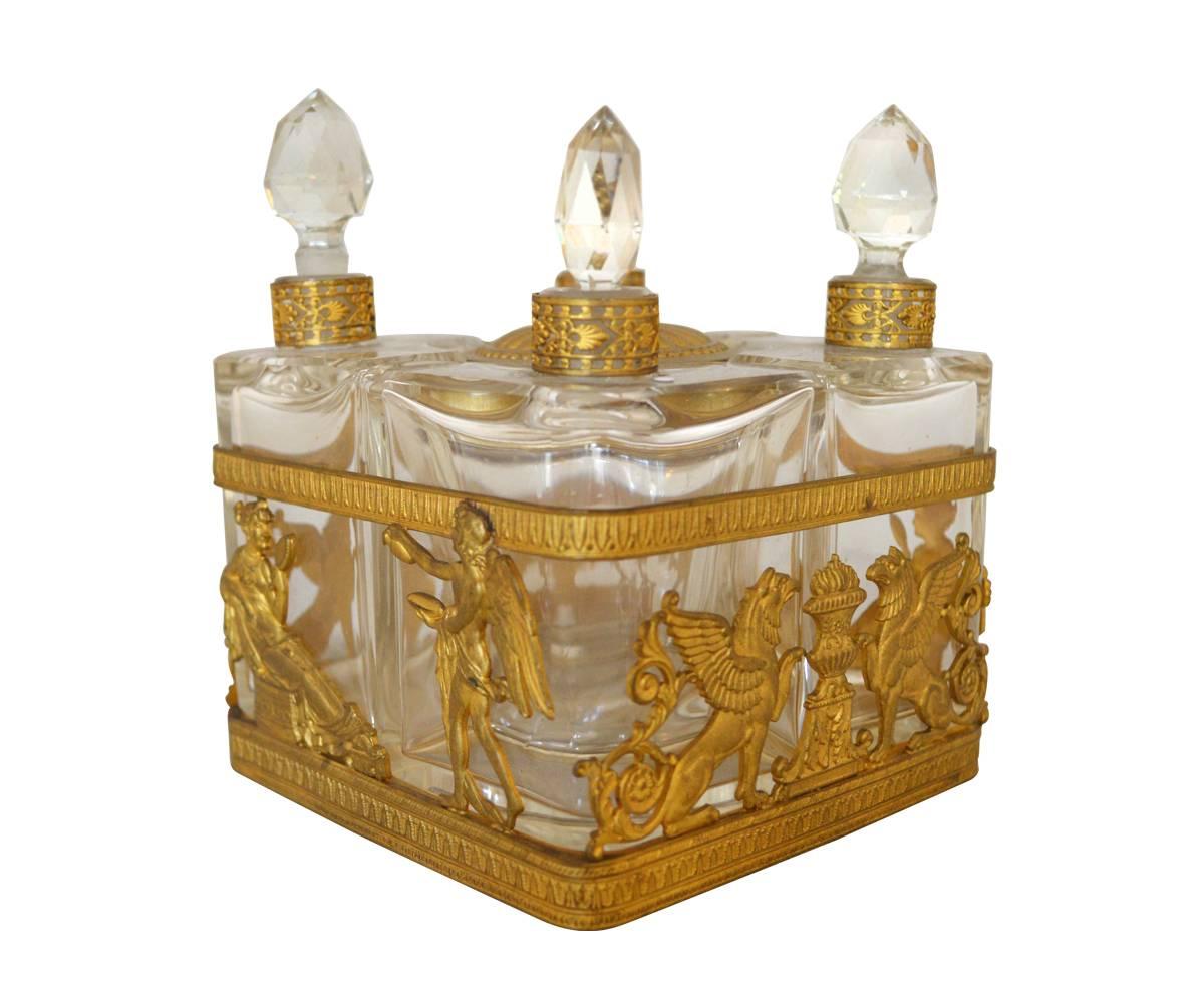 Empire Antique gilt brass empire style perfume bottle caddy