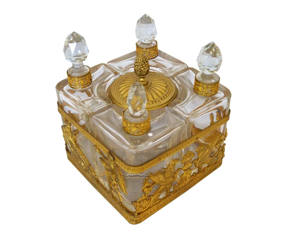 French Antique gilt brass empire style perfume bottle caddy